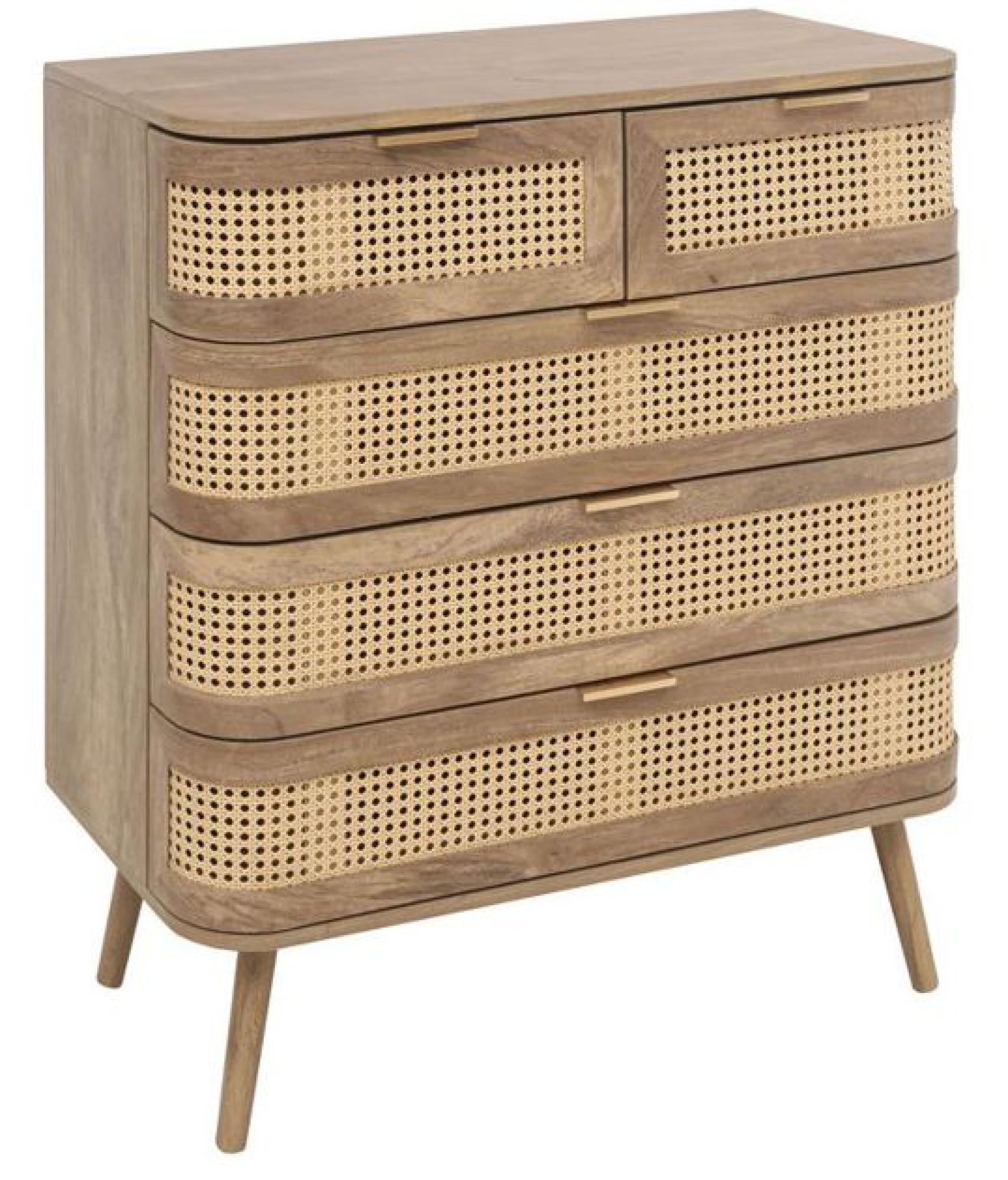 Product photograph of Noah Rattan Wood 5 Drawer Chest from Choice Furniture Superstore.