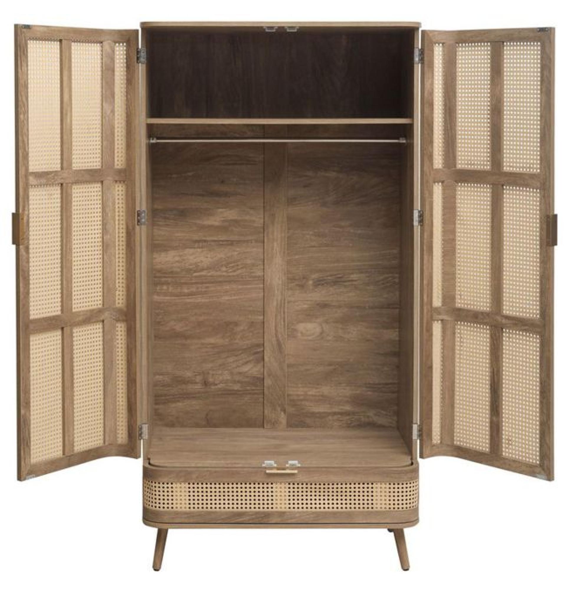 Product photograph of Noah Rattan Wood 2 Door Wardrobe from Choice Furniture Superstore.