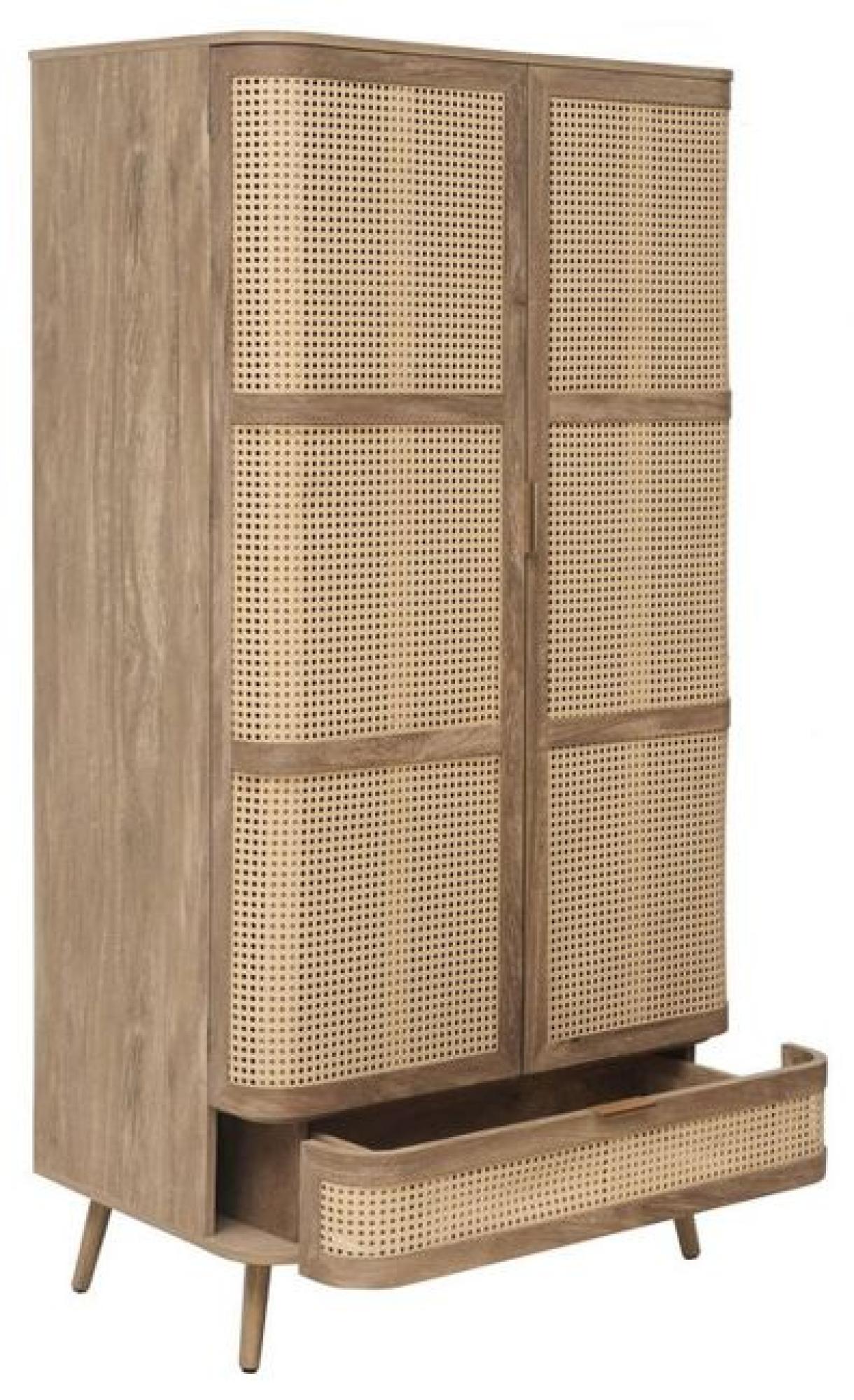 Product photograph of Noah Rattan Wood 2 Door Wardrobe from Choice Furniture Superstore.