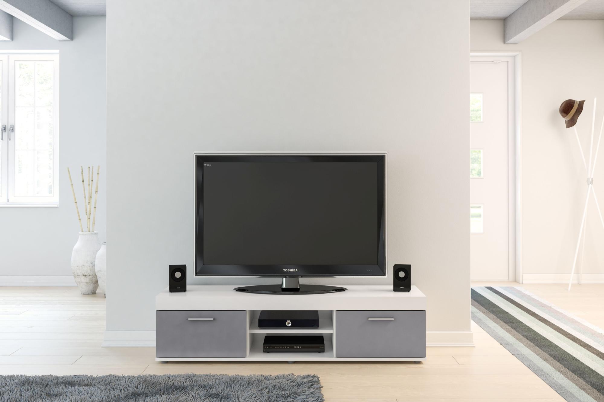 Product photograph of Edgeware White And Grey 140cm Tv Unit from Choice Furniture Superstore.