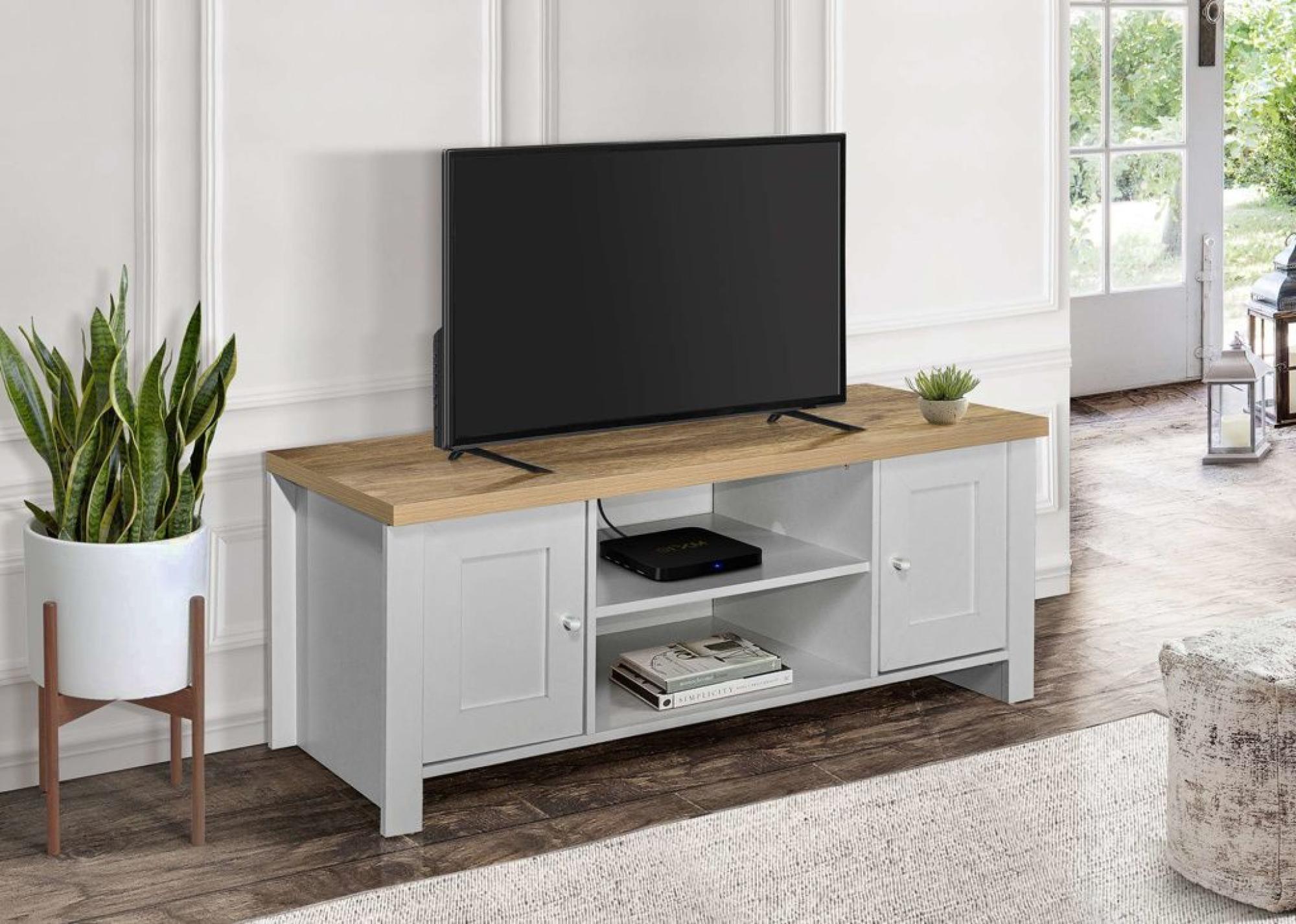Product photograph of Highgate Grey And Oak 130cm Large Tv Unit from Choice Furniture Superstore.
