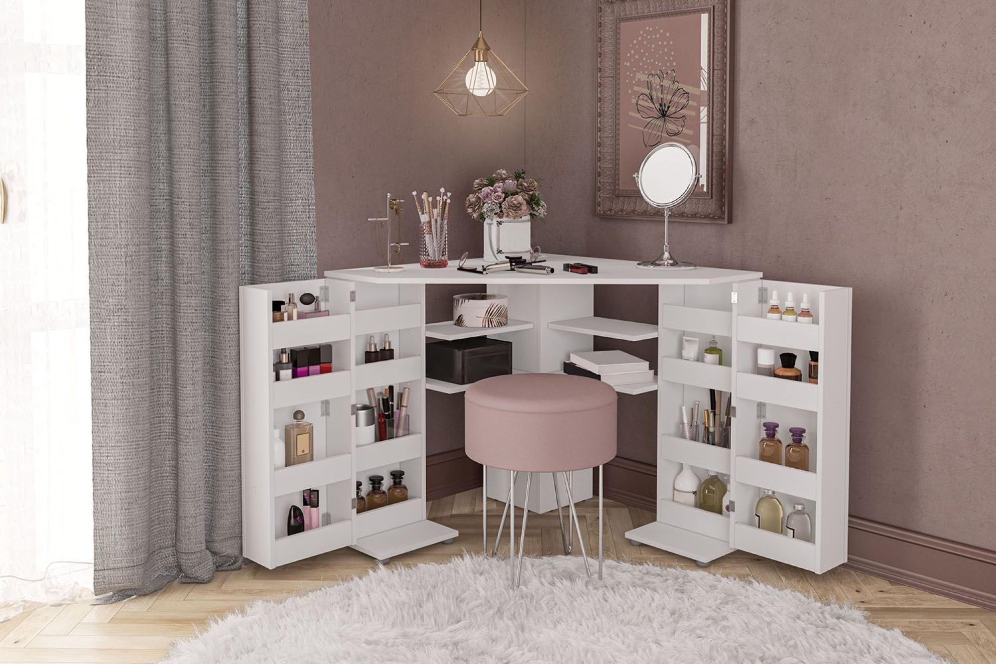 Product photograph of Olivia White Corner Dressing Table With Storage from Choice Furniture Superstore.