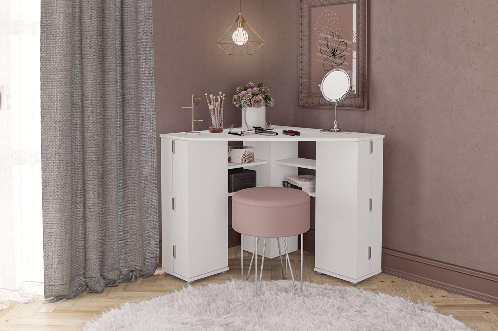 Product photograph of Olivia White Corner Dressing Table With Storage from Choice Furniture Superstore.