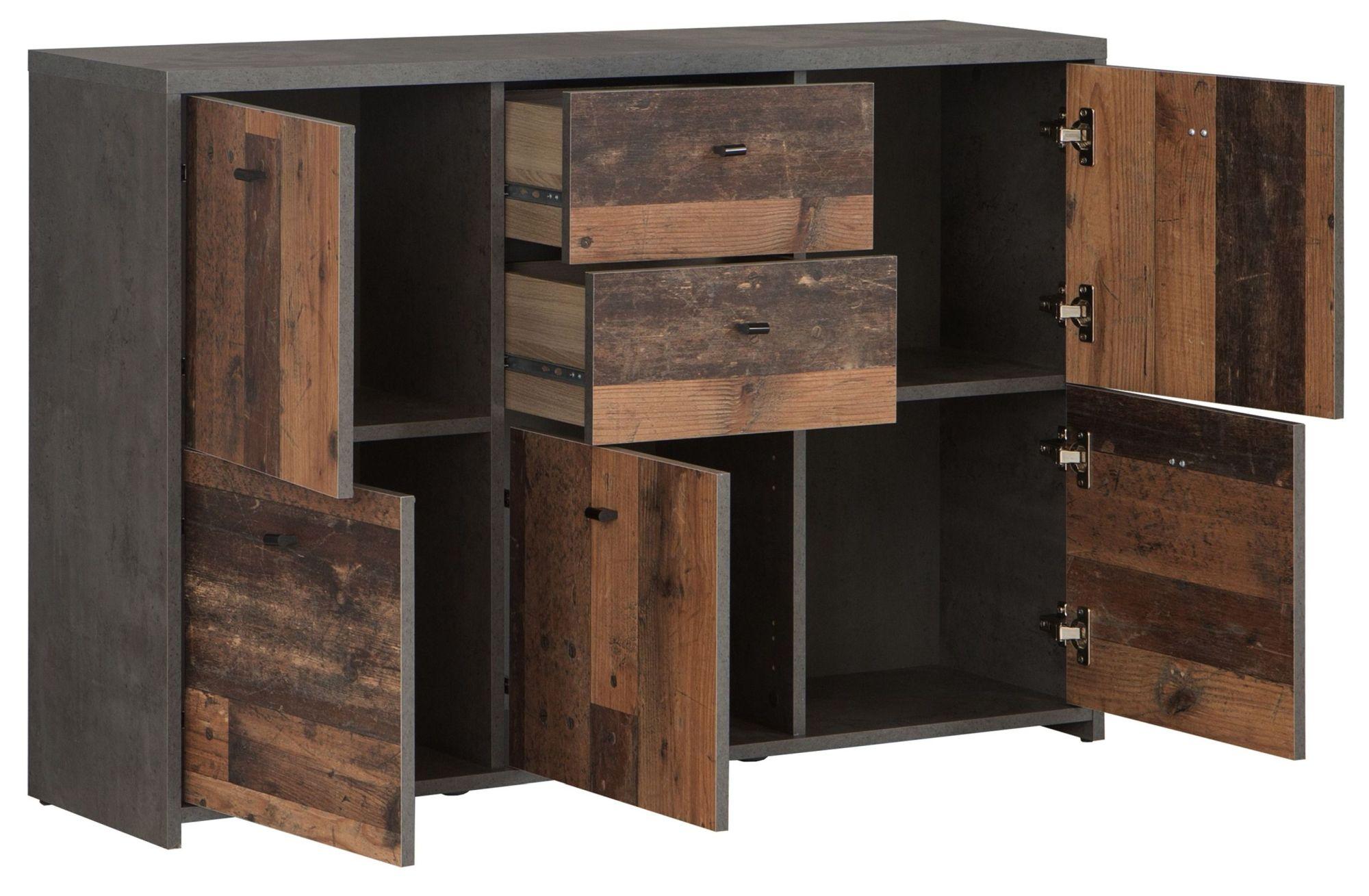 Product photograph of Best Grey Concrete Effect And Vintage Wood 2 Drawer 5 Door Wide Chest from Choice Furniture Superstore.