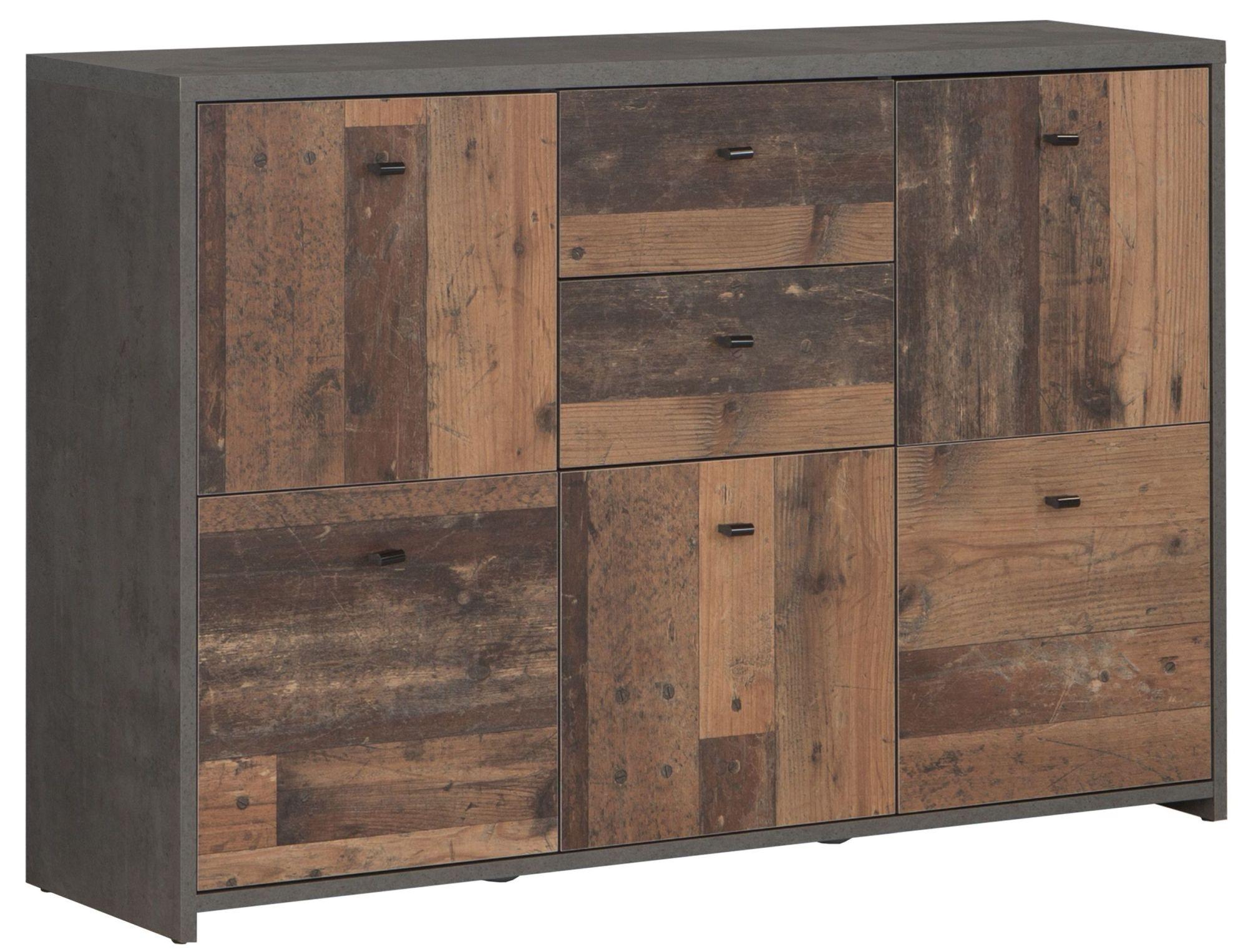 Product photograph of Best Grey Concrete Effect And Vintage Wood 2 Drawer 5 Door Wide Chest from Choice Furniture Superstore.