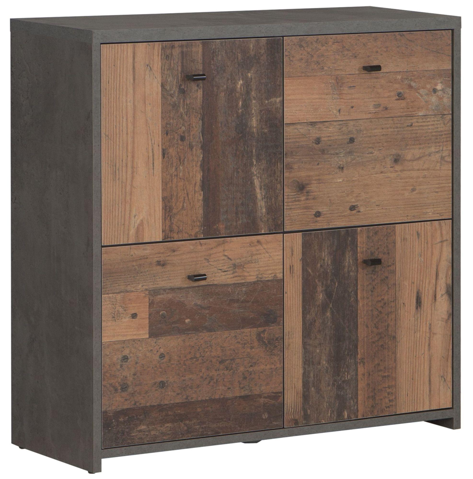 Product photograph of Best Grey Concrete Effect And Vintage Wood 4 Door Storage Cabinet from Choice Furniture Superstore.