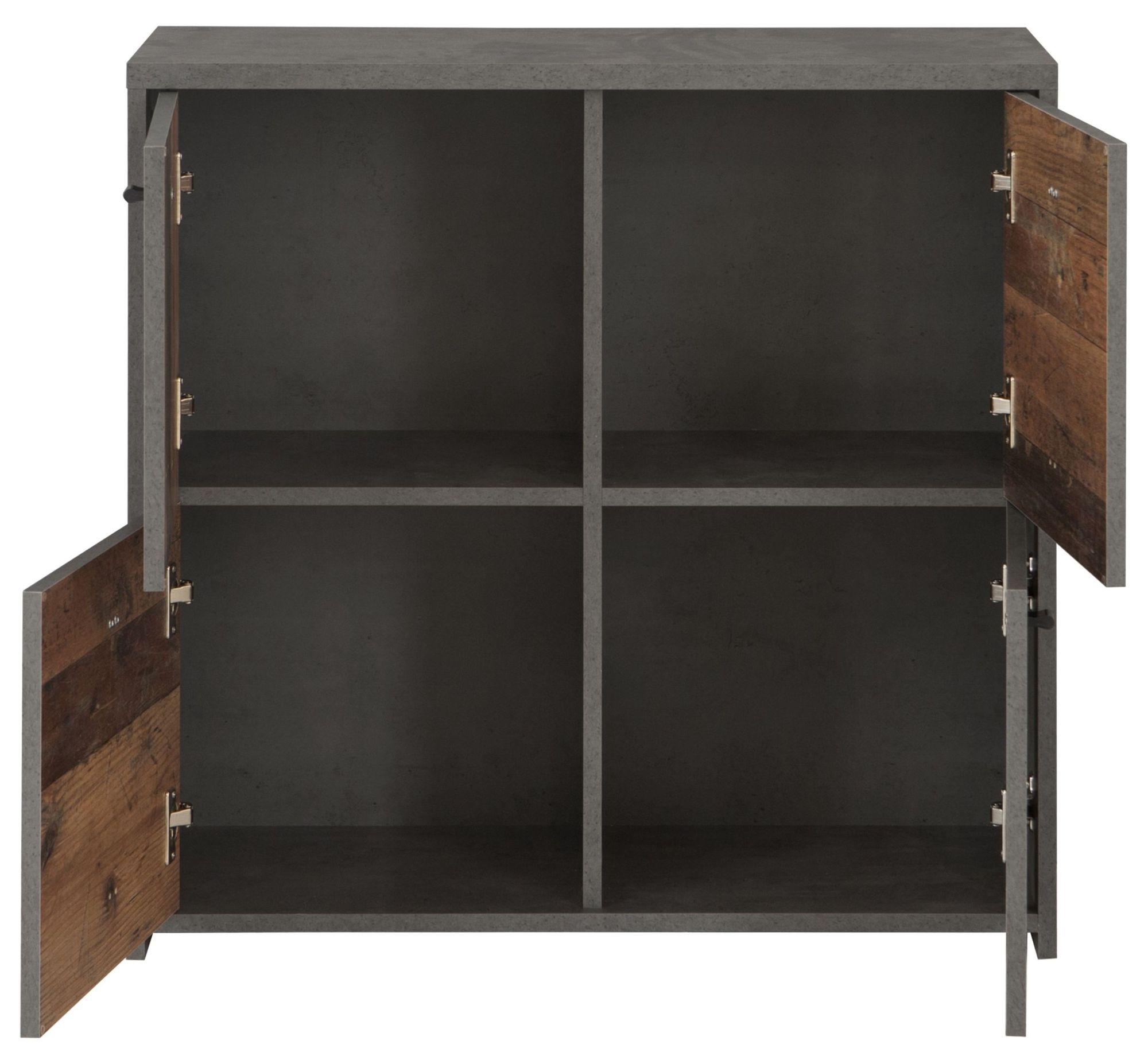 Product photograph of Best Grey Concrete Effect And Vintage Wood 4 Door Storage Cabinet from Choice Furniture Superstore.