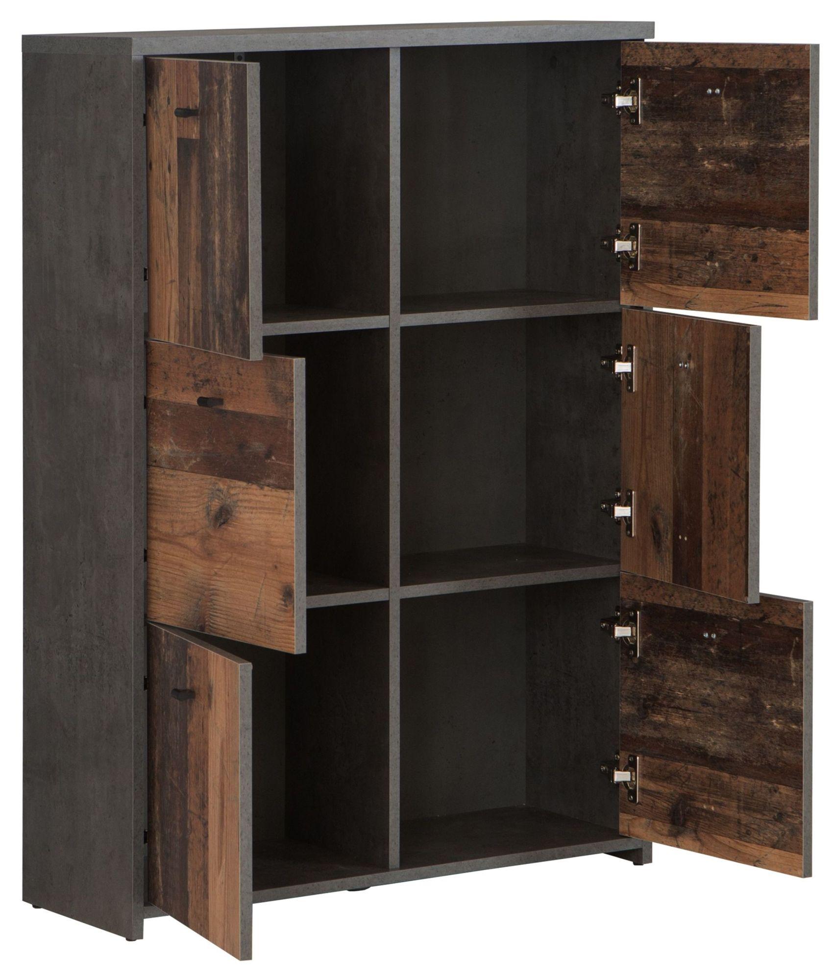 Product photograph of Best Grey Concrete Effect And Vintage Wood 6 Door Storage Cabinet from Choice Furniture Superstore.