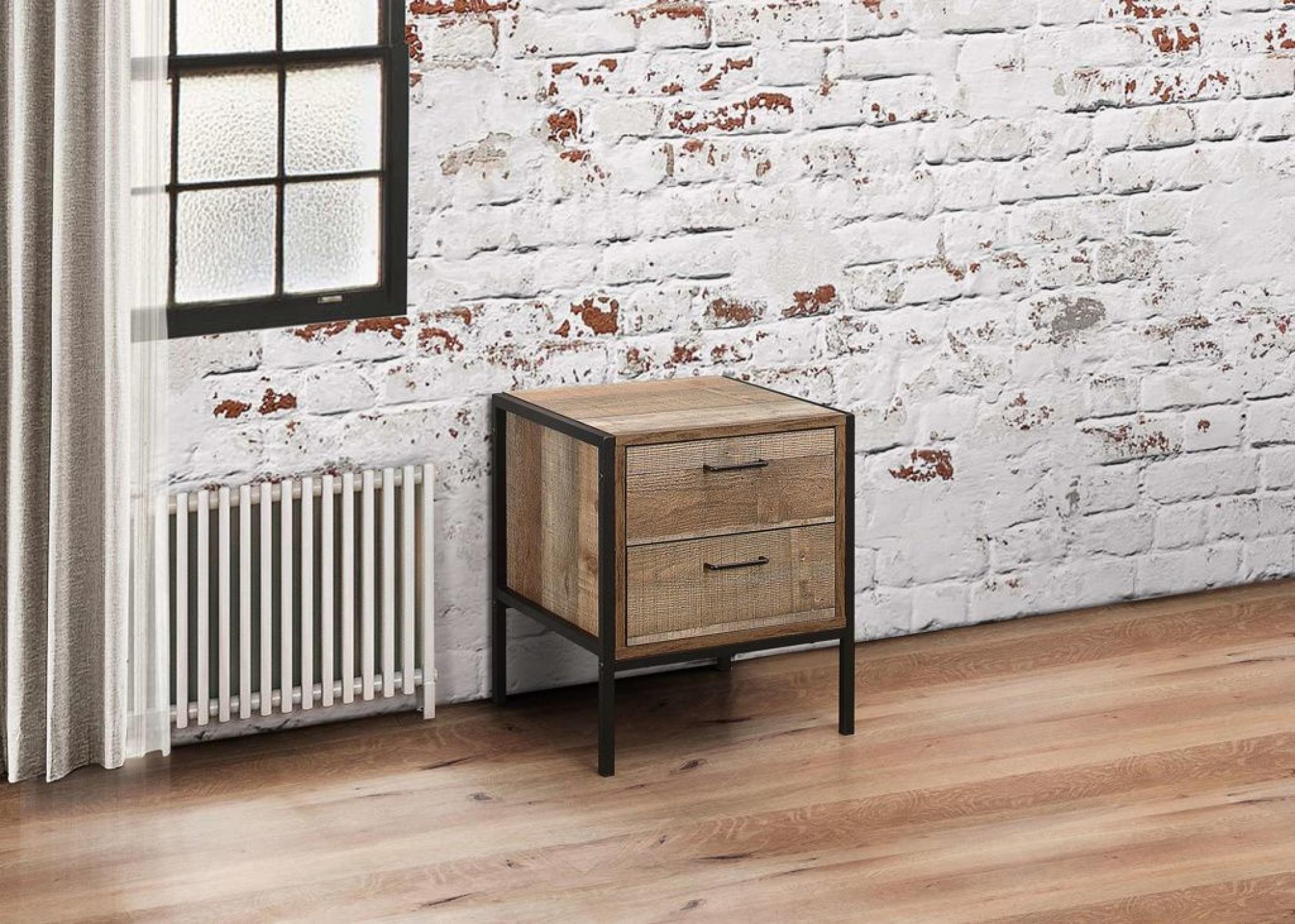 Product photograph of Urban Rustic Wood Effect 2 Drawer Bedside Table from Choice Furniture Superstore.