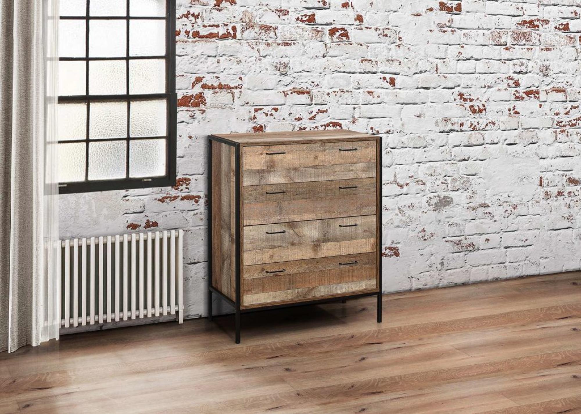 Product photograph of Urban Rustic Wood Effect 4 Drawer Chest from Choice Furniture Superstore.