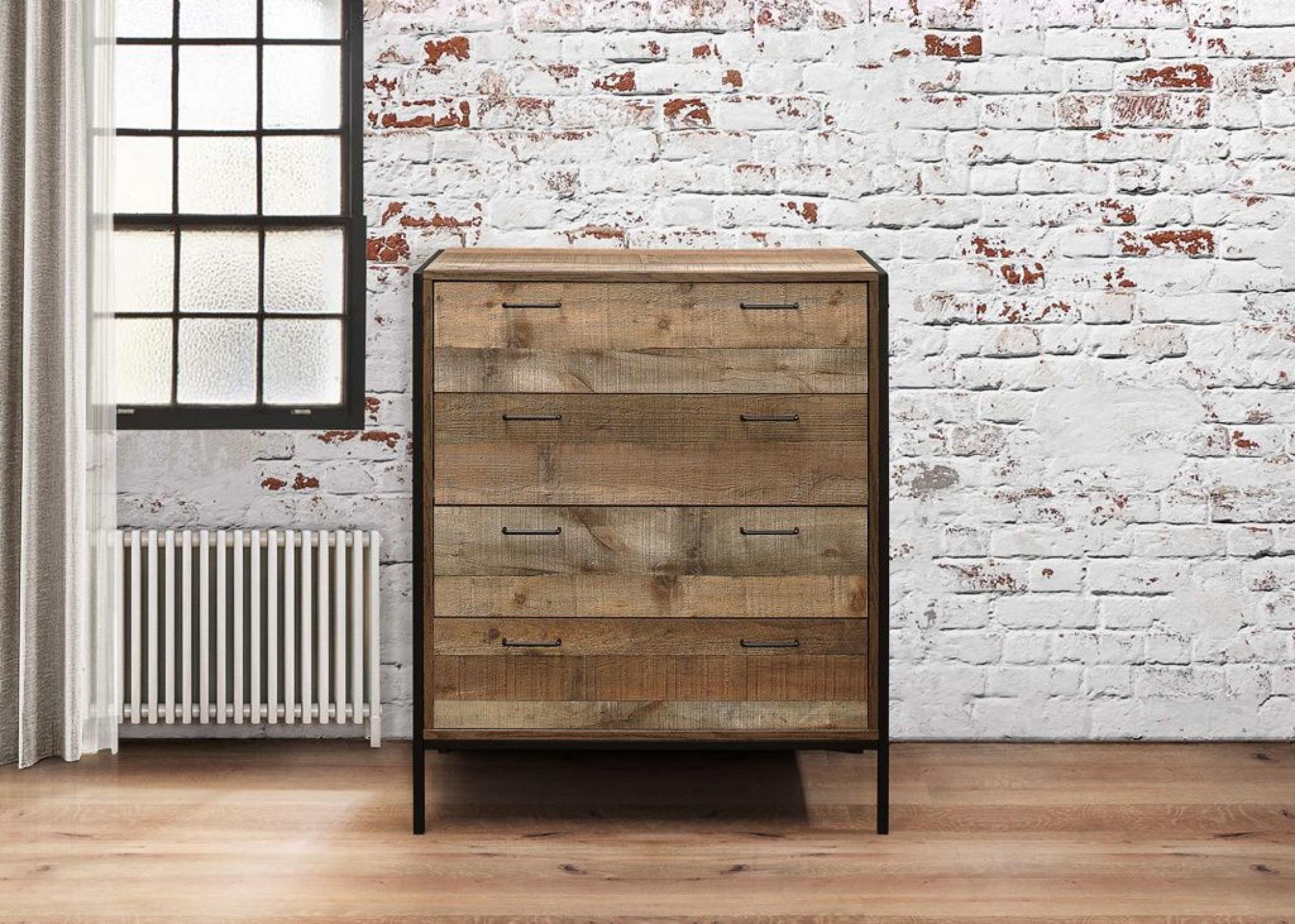 Product photograph of Urban Rustic Wood Effect 4 Drawer Chest from Choice Furniture Superstore.