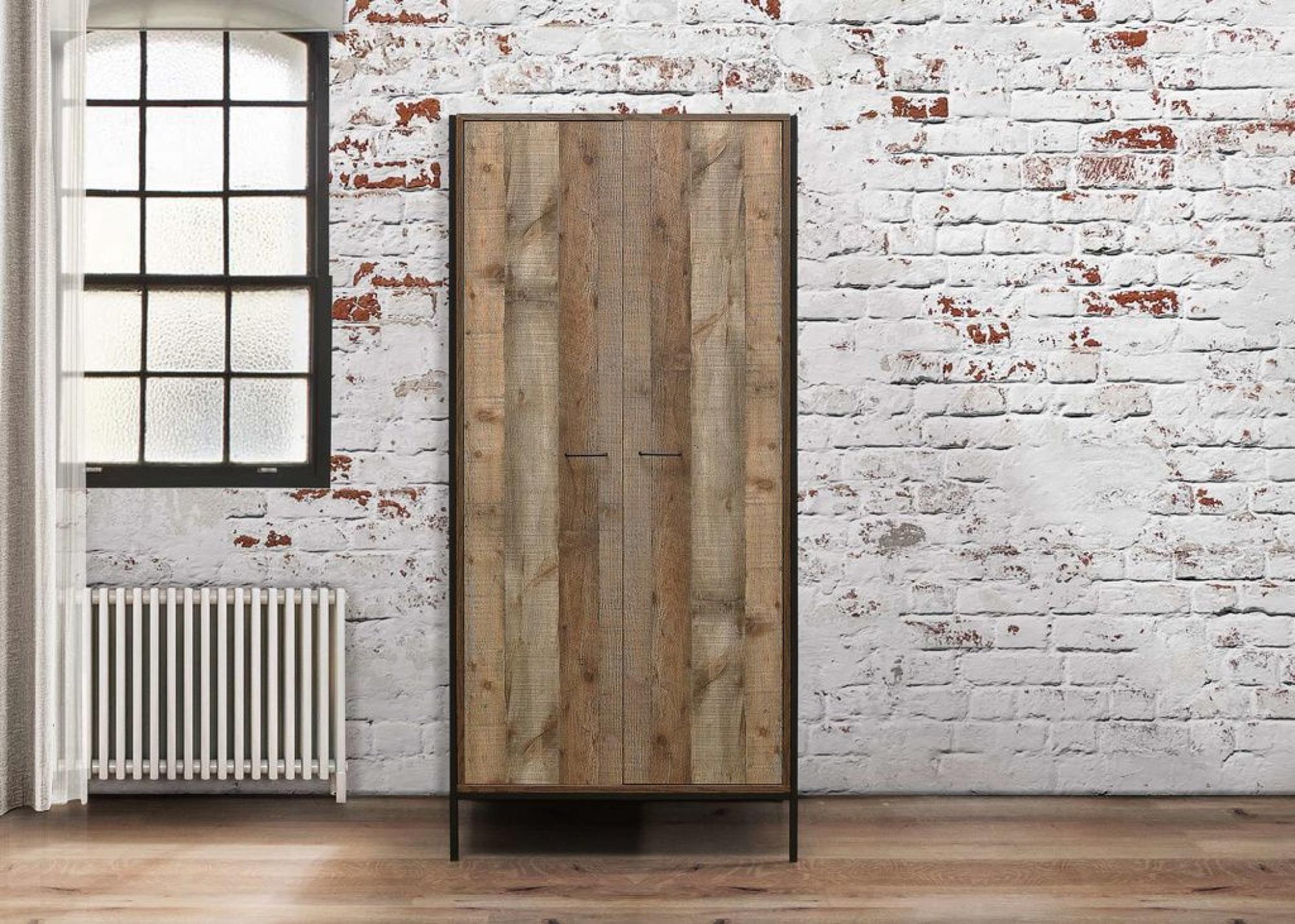 Product photograph of Urban Rustic Wood Effect 2 Door Wardrobe from Choice Furniture Superstore.