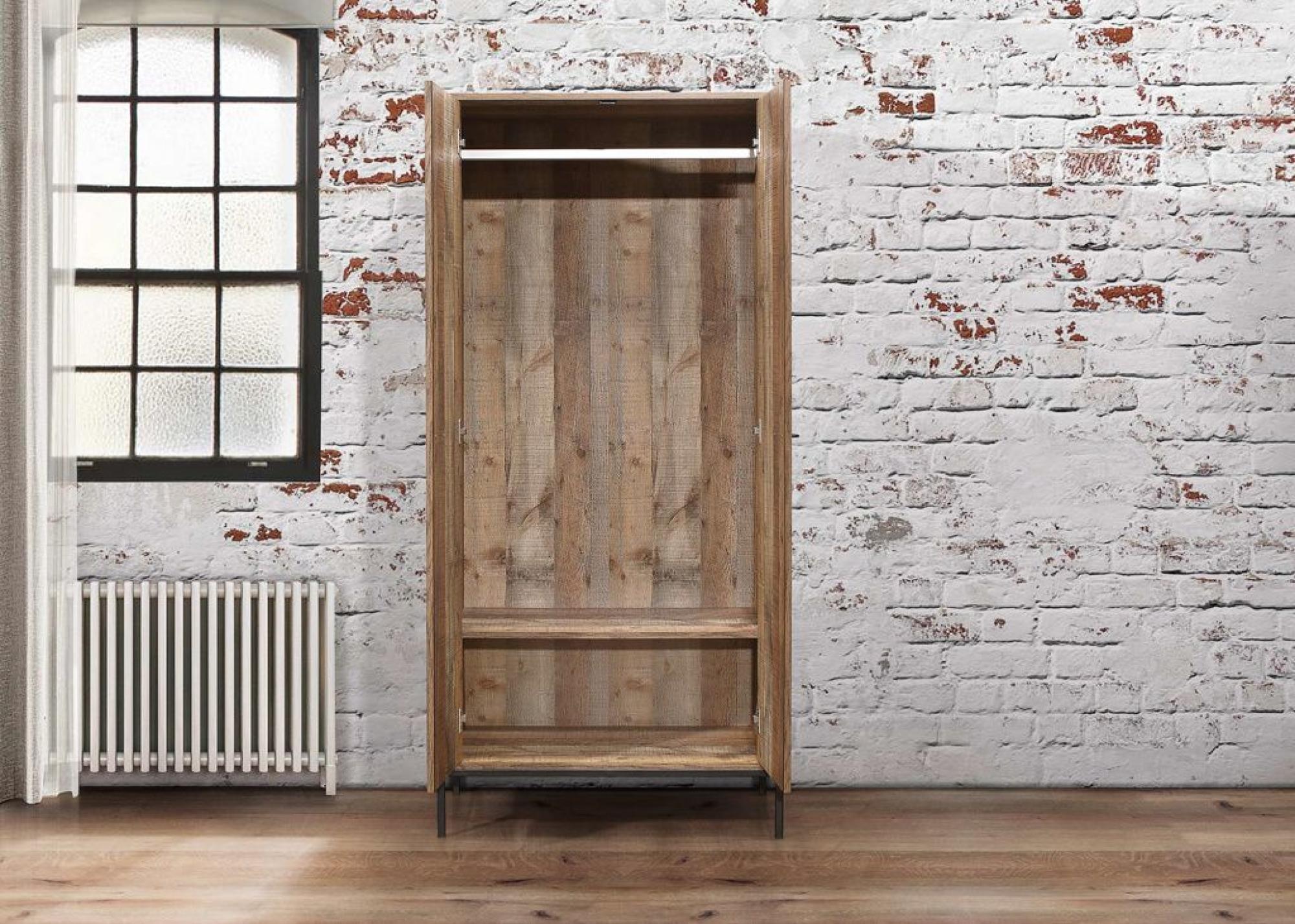 Product photograph of Urban Rustic Wood Effect 2 Door Wardrobe from Choice Furniture Superstore.