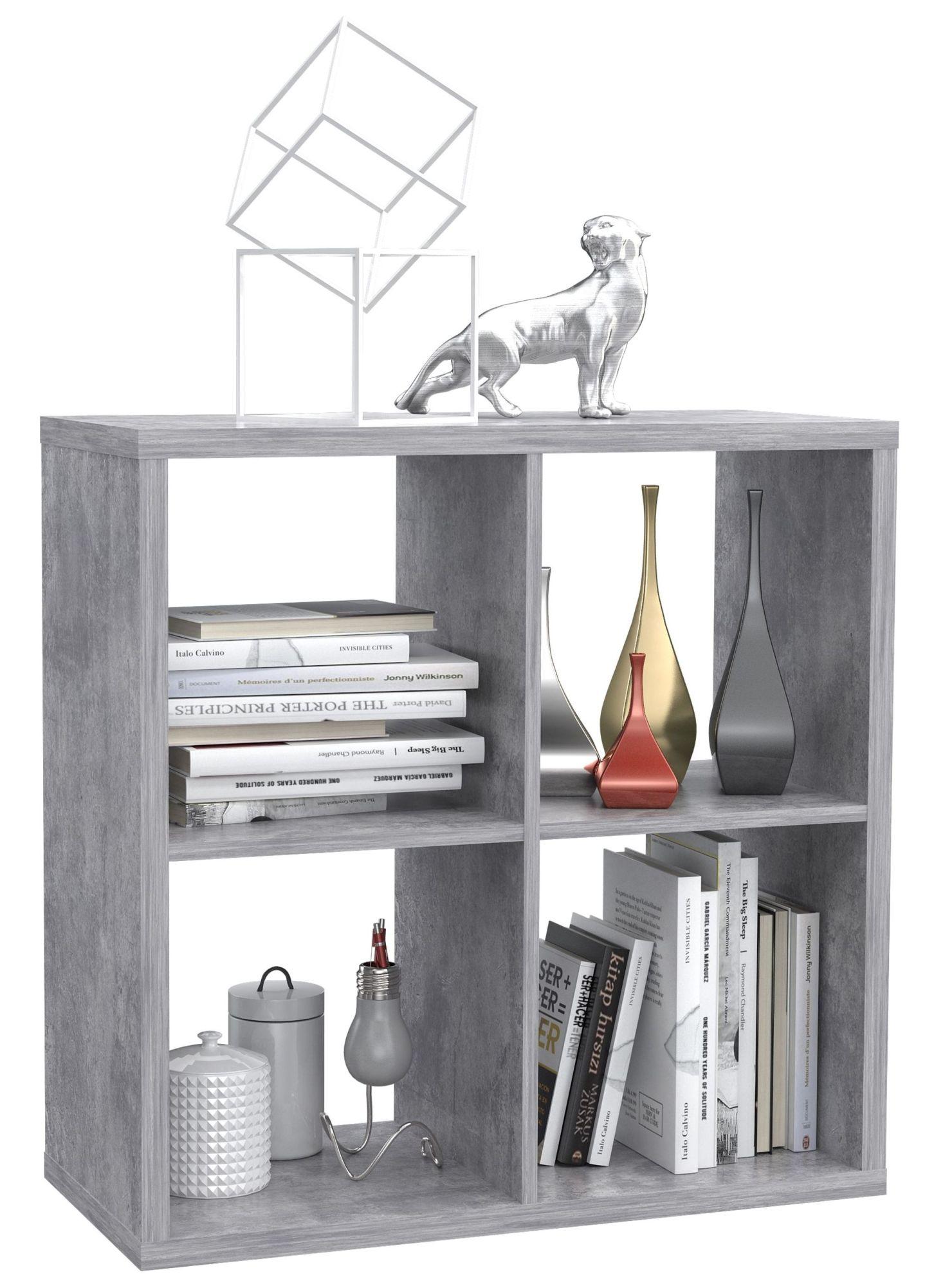 Product photograph of Mauro Grey Concrete Effect Square 4 Open Shelving Unit from Choice Furniture Superstore.