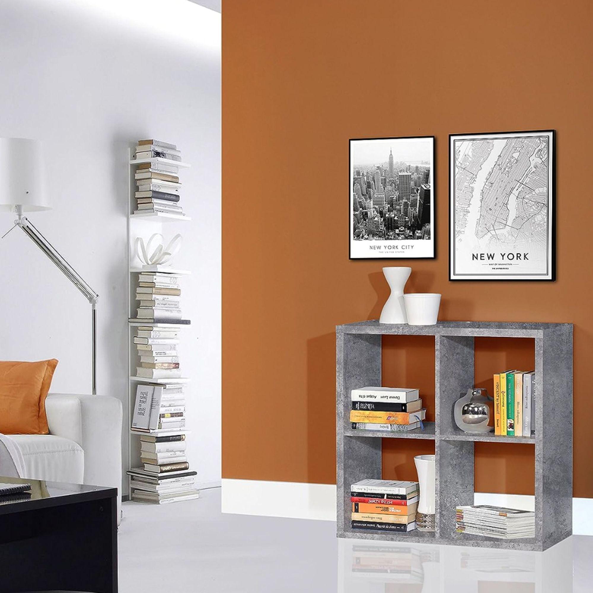 Product photograph of Mauro Grey Concrete Effect Square 4 Open Shelving Unit from Choice Furniture Superstore.