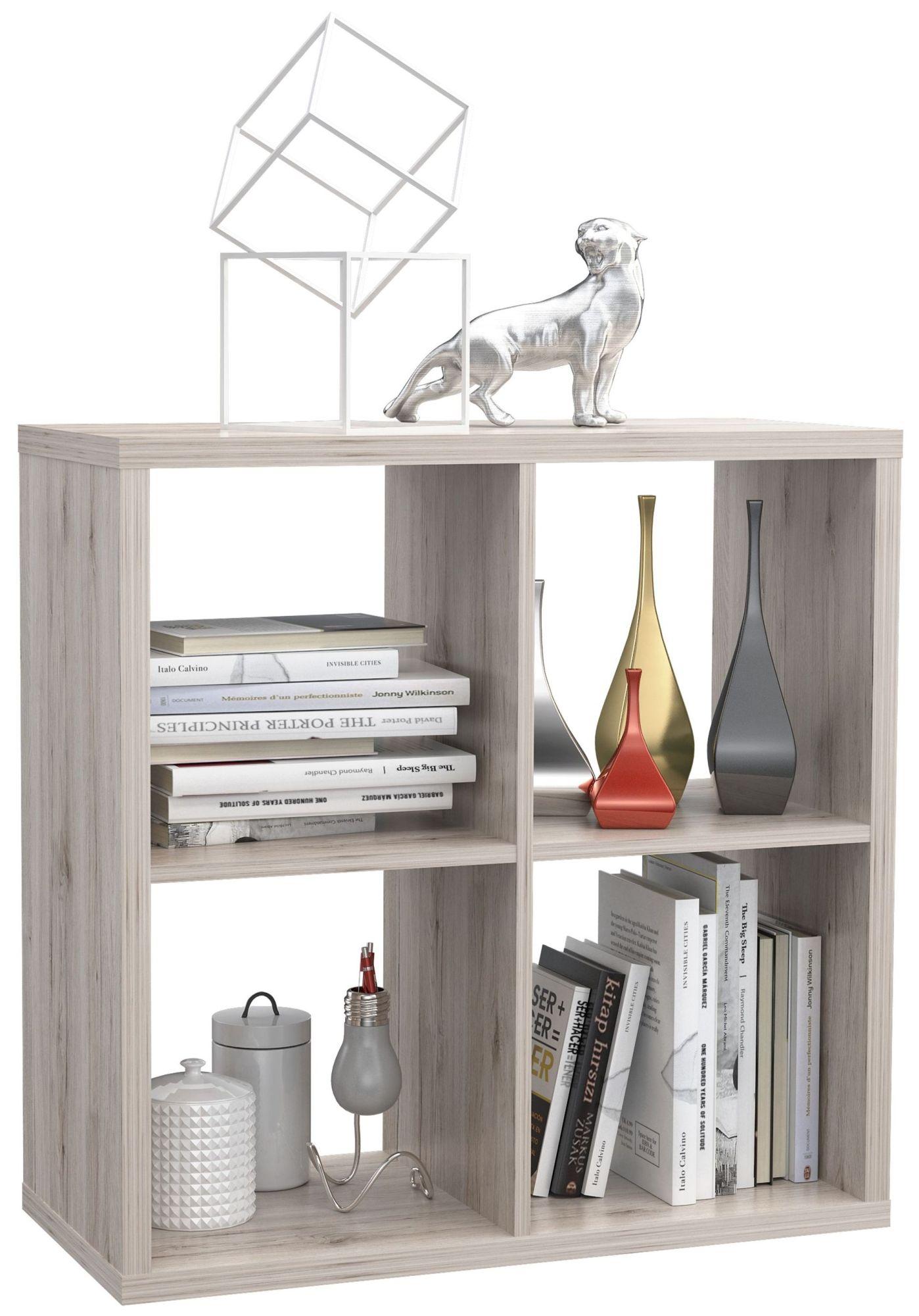 Product photograph of Mauro Sand Oak Effect Square 4 Open Shelving Unit from Choice Furniture Superstore.