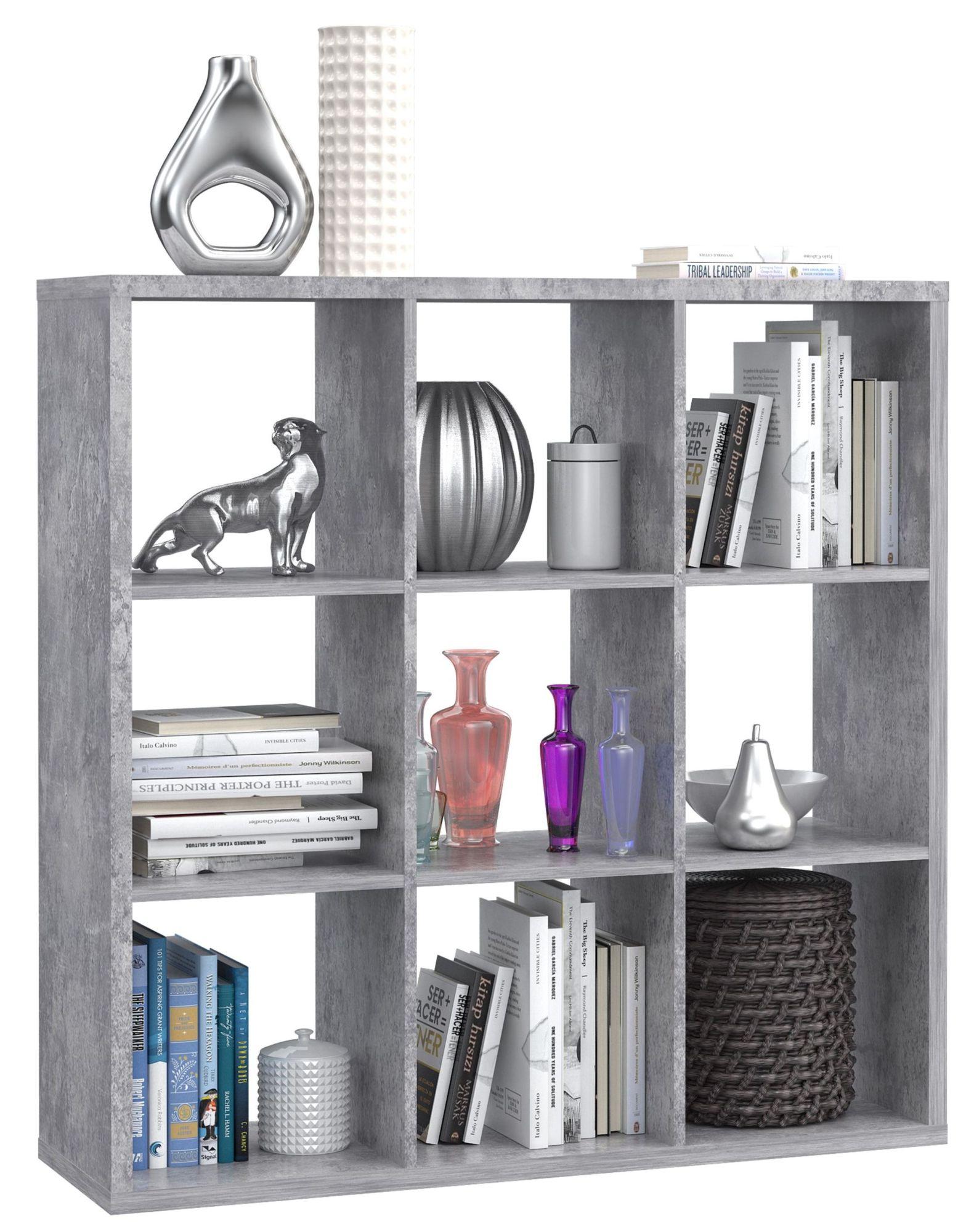 Product photograph of Mauro Grey Concrete Effect 9 Open Shelving Unit from Choice Furniture Superstore.