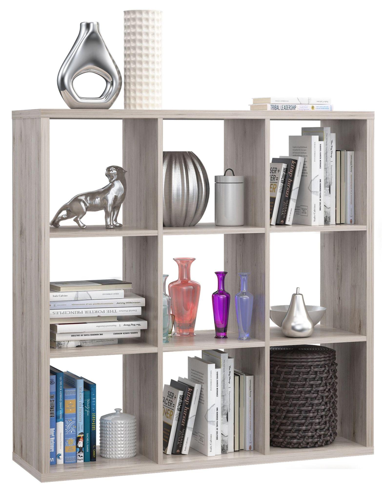 Product photograph of Mauro Sand Oak Effect 9 Open Shelving Unit from Choice Furniture Superstore.