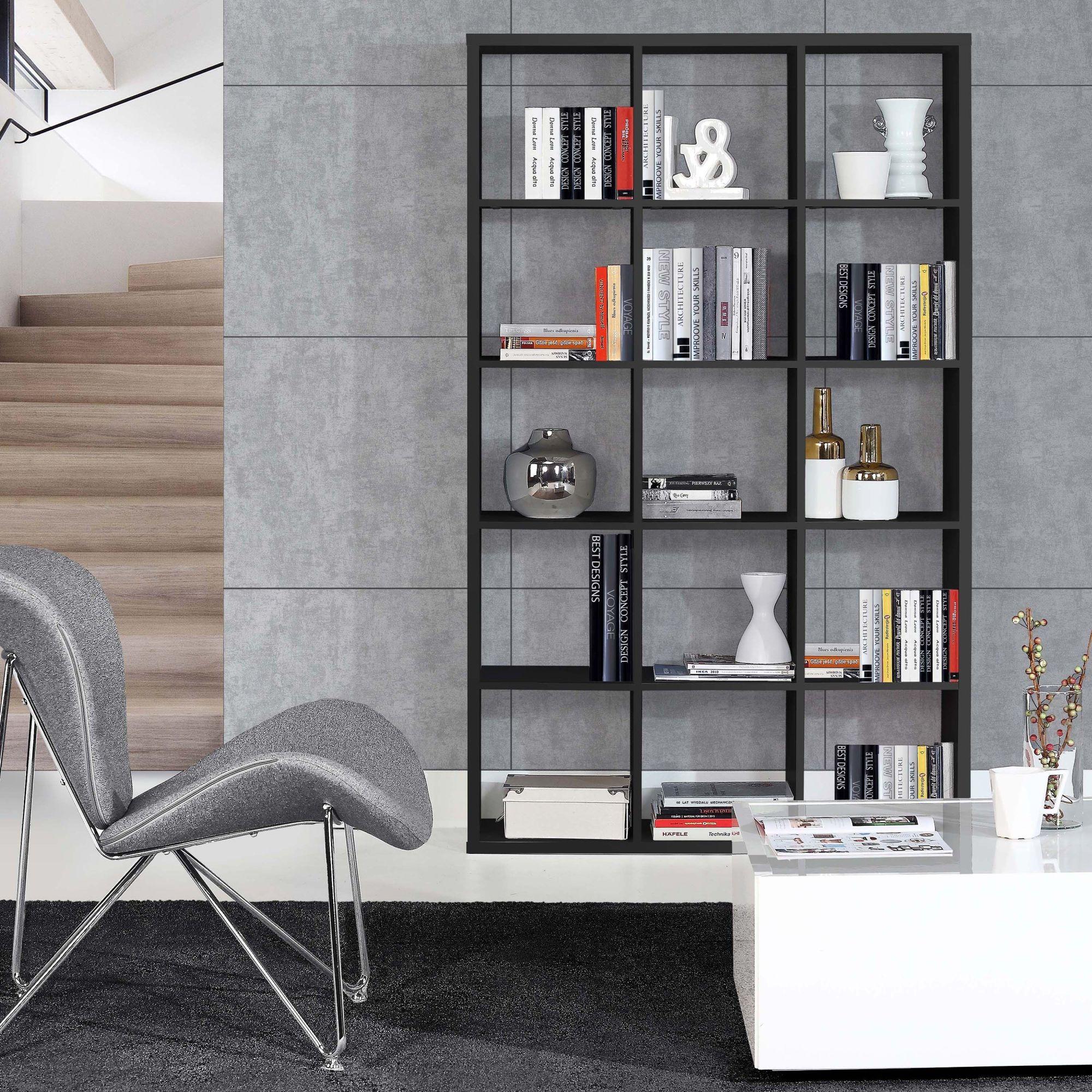 Product photograph of Mauro Matt Black 15 Open Shelving Unit from Choice Furniture Superstore.