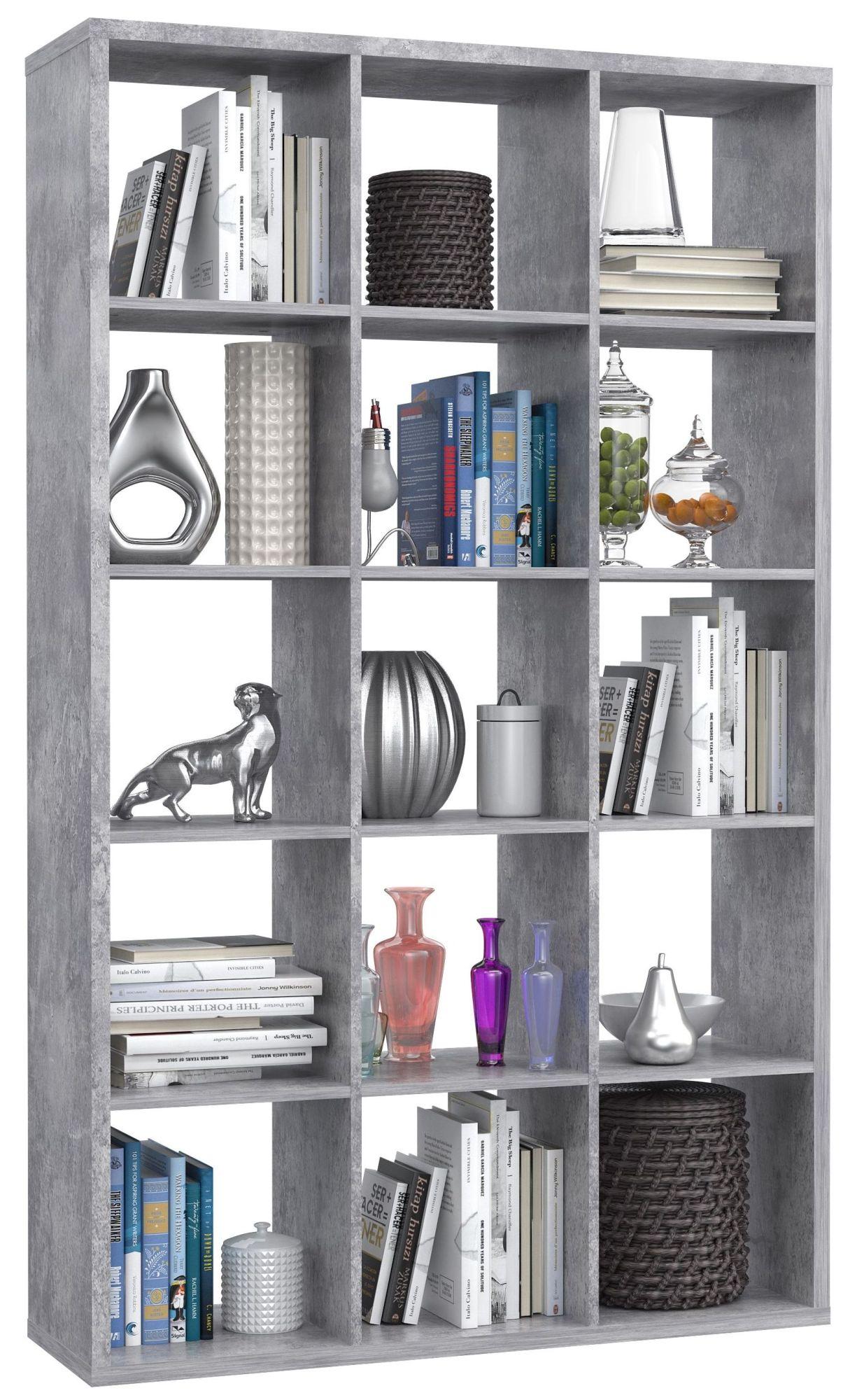 Product photograph of Mauro Grey Concrete Effect 15 Open Shelving Unit from Choice Furniture Superstore.