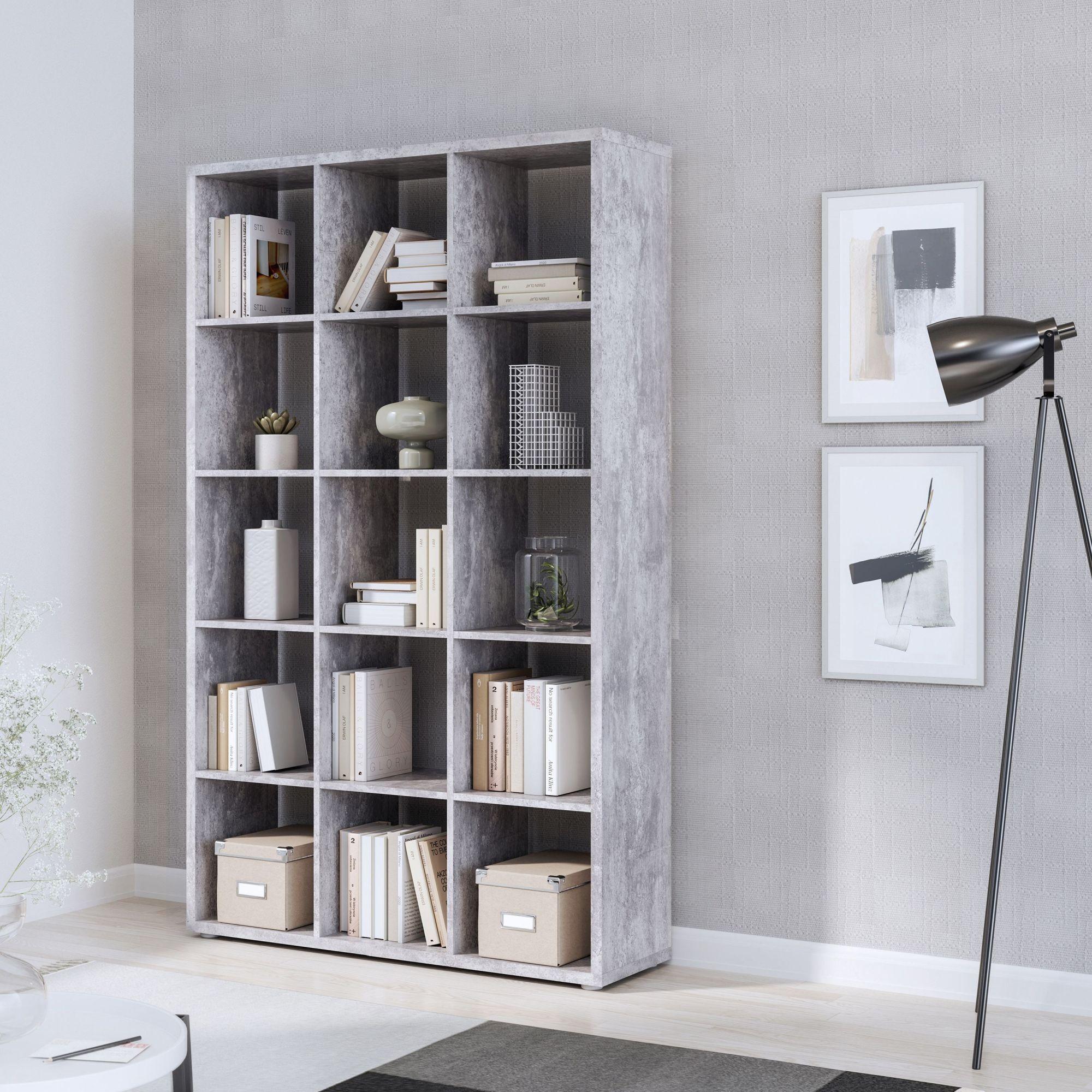 Product photograph of Mauro Grey Concrete Effect 15 Open Shelving Unit from Choice Furniture Superstore.