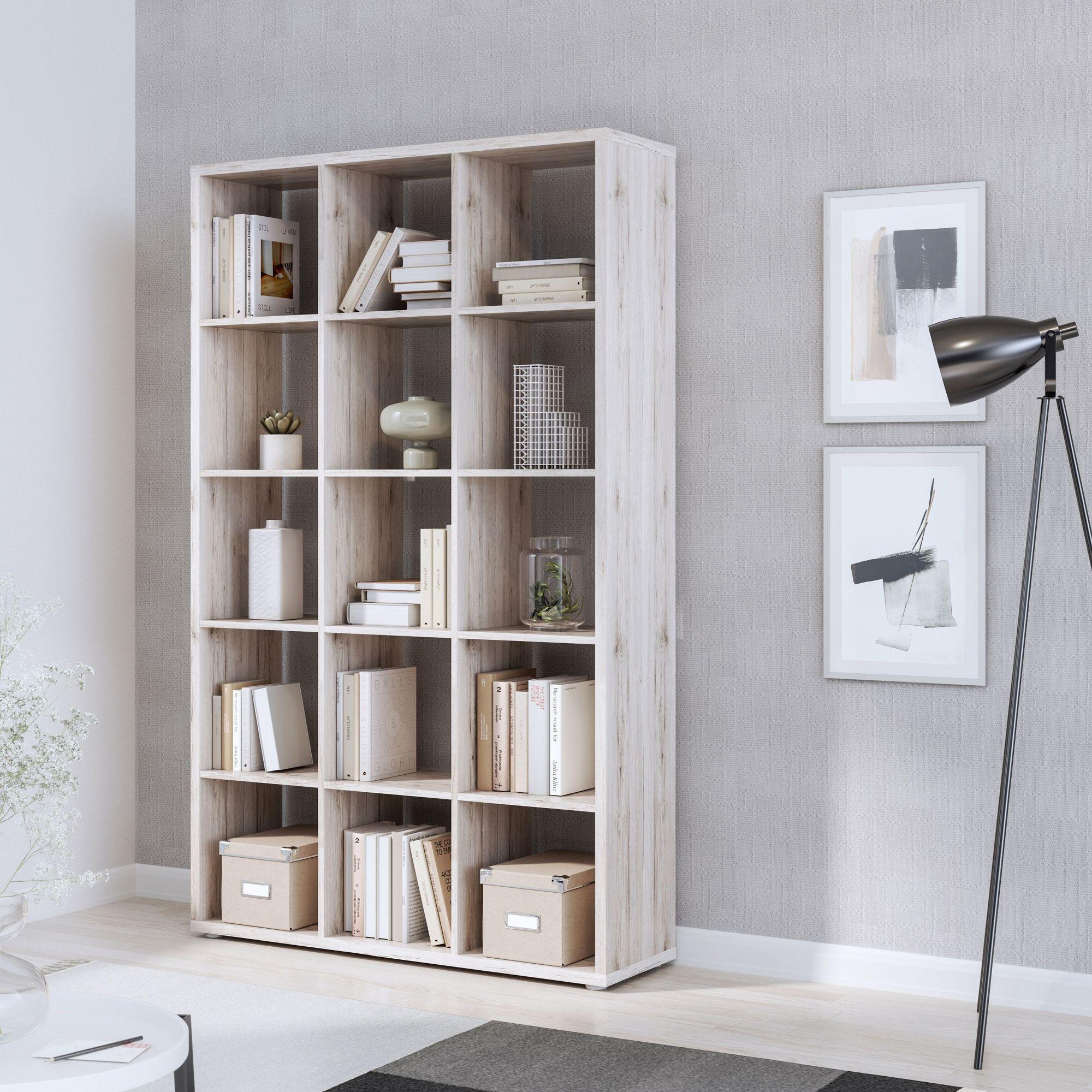 Product photograph of Mauro Sand Oak Effect 15 Open Shelving Unit from Choice Furniture Superstore.