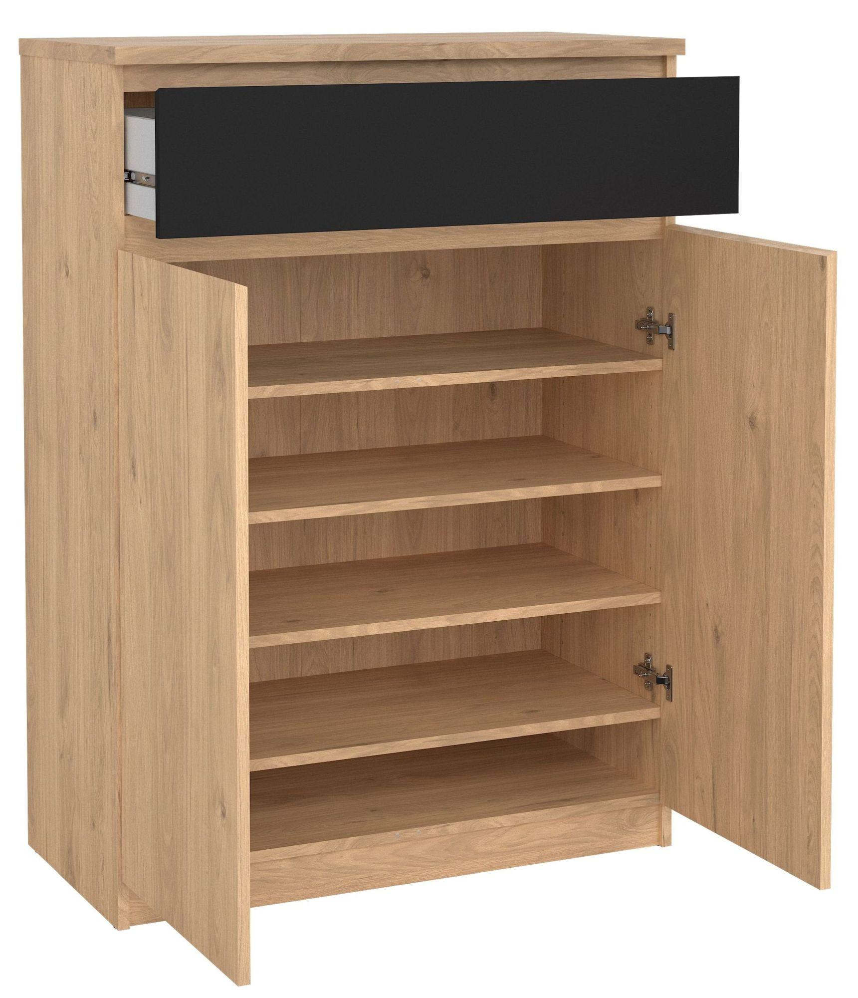 Product photograph of Naia Oak And Black 2 Door Shoe Cupboard from Choice Furniture Superstore.