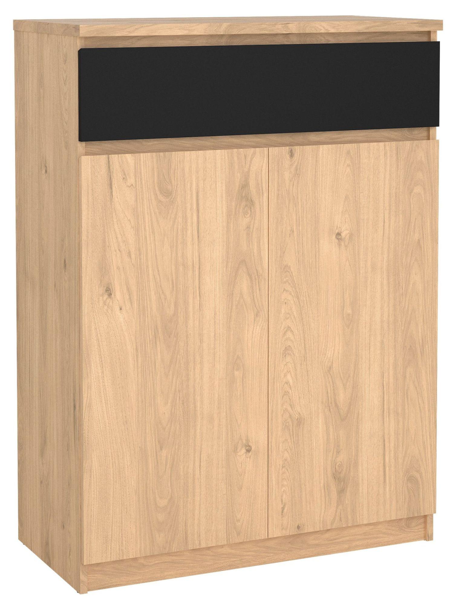 Product photograph of Naia Oak And Black 2 Door Shoe Cupboard from Choice Furniture Superstore.