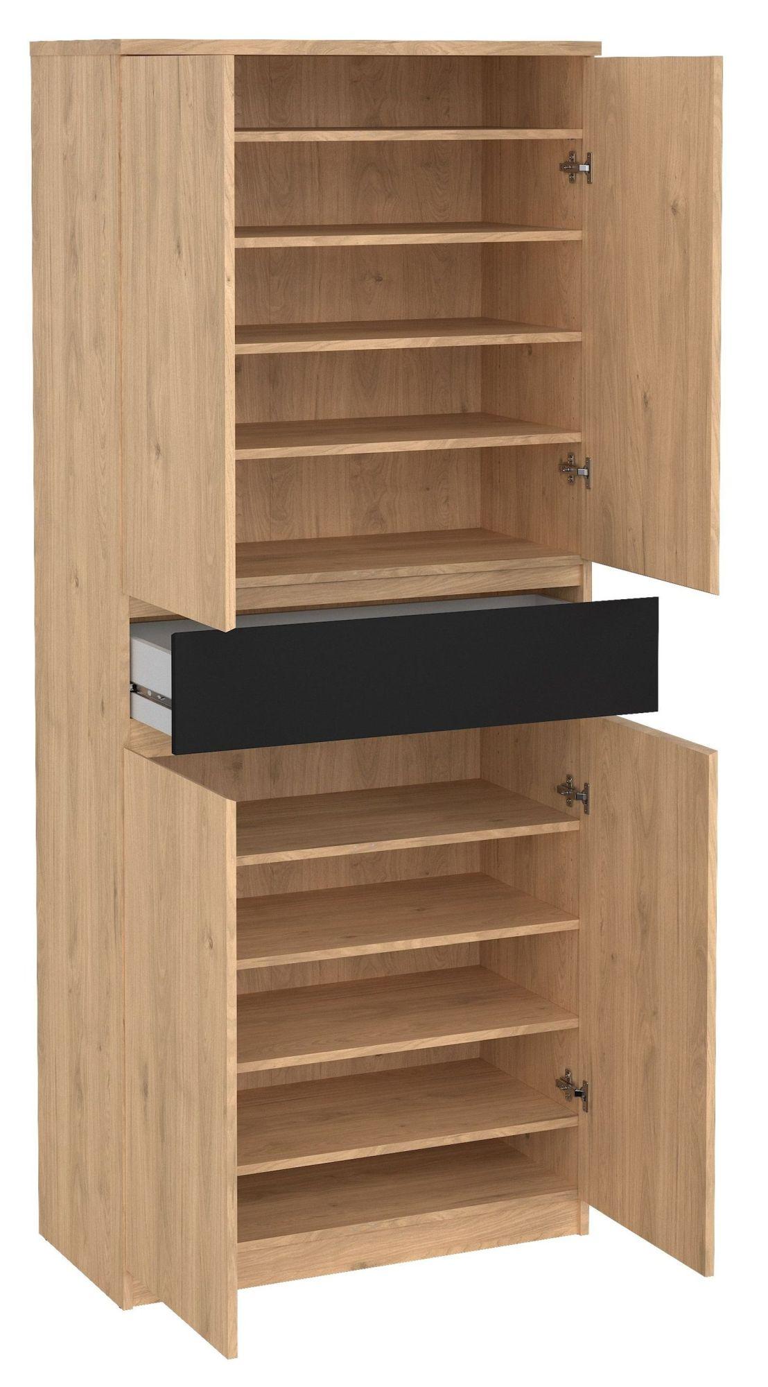 Product photograph of Naia Oak And Black 4 Door 1 Drawer Shoe Cupboard from Choice Furniture Superstore.