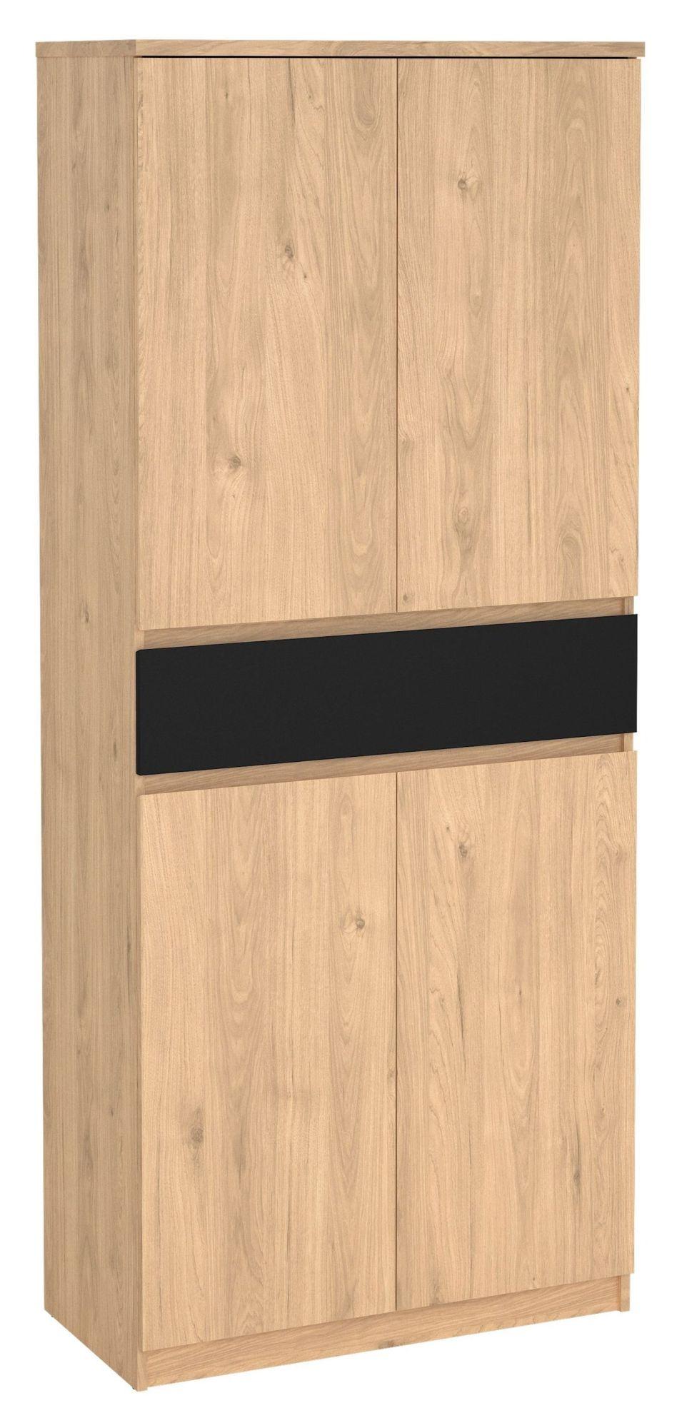 Product photograph of Naia Oak And Black 4 Door 1 Drawer Shoe Cupboard from Choice Furniture Superstore.