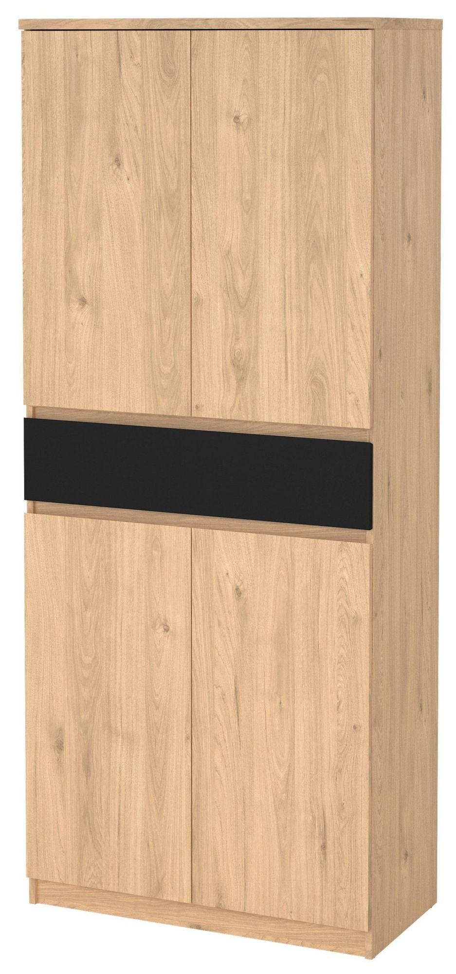 Product photograph of Naia Oak And Black 4 Door 1 Drawer Shoe Cupboard from Choice Furniture Superstore.