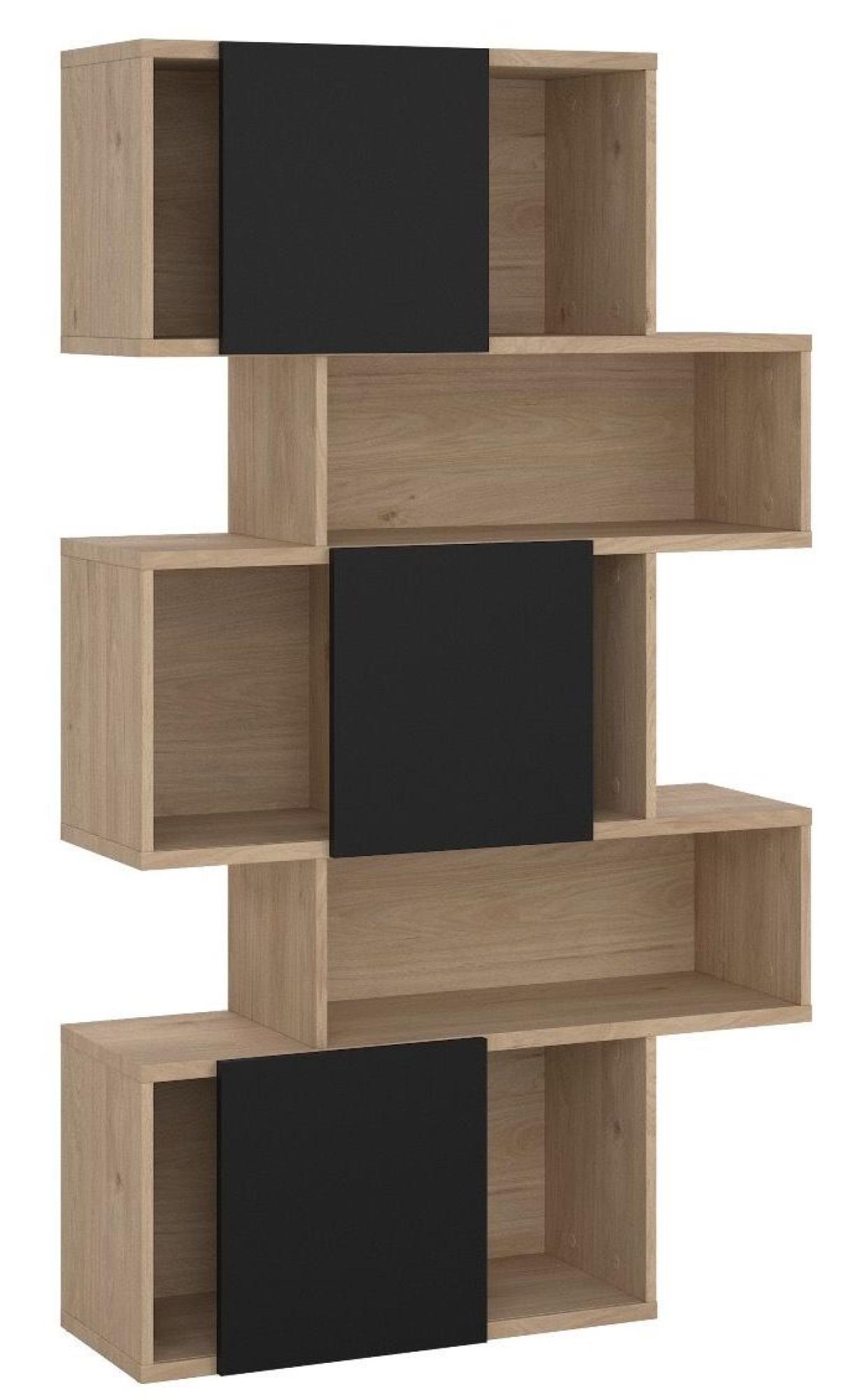 Product photograph of Maze Oak And Black Asymmetrical Design Bookcase from Choice Furniture Superstore.