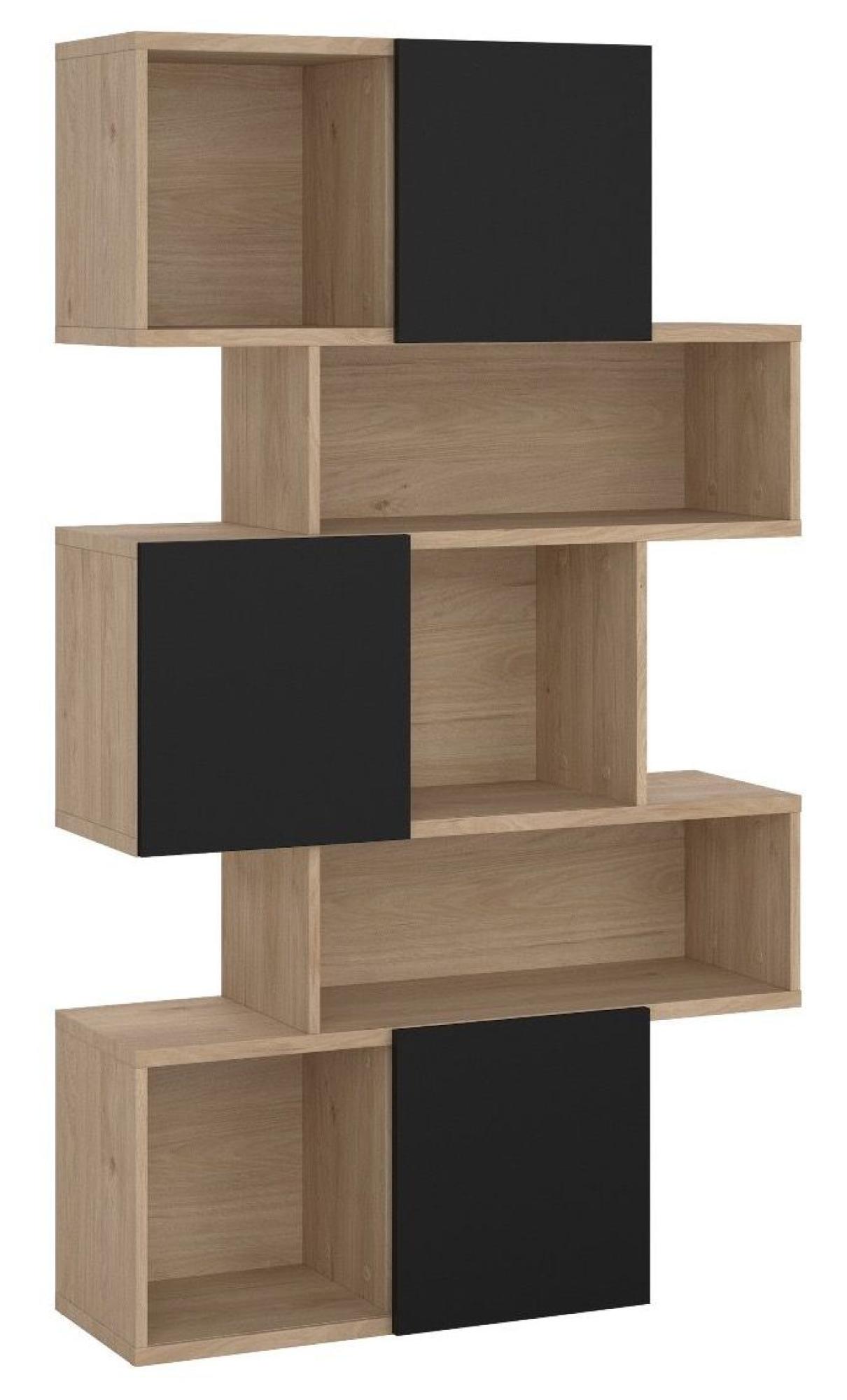 Product photograph of Maze Oak And Black Asymmetrical Design Bookcase from Choice Furniture Superstore.