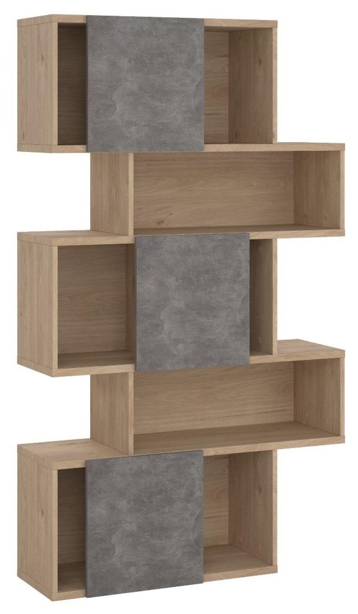 Product photograph of Maze Oak And Concrete Effect Asymmetrical Design Bookcase from Choice Furniture Superstore.