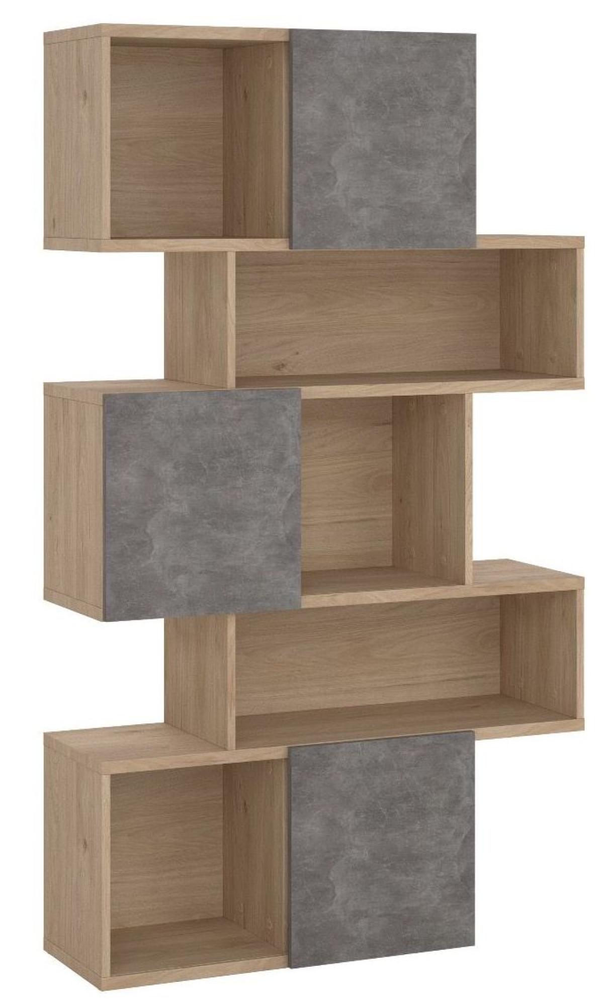 Product photograph of Maze Oak And Concrete Effect Asymmetrical Design Bookcase from Choice Furniture Superstore.