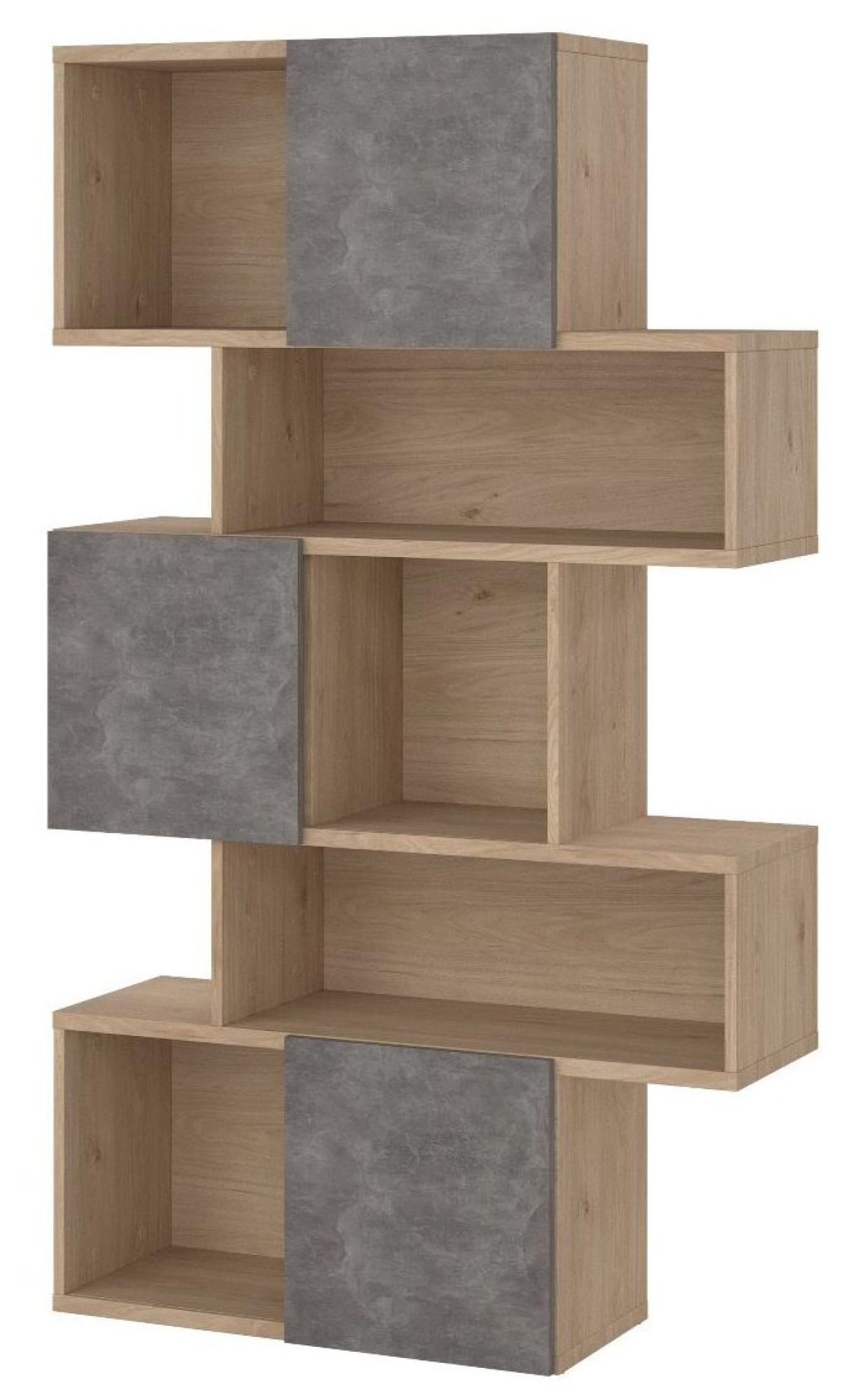 Product photograph of Maze Oak And Concrete Effect Asymmetrical Design Bookcase from Choice Furniture Superstore.