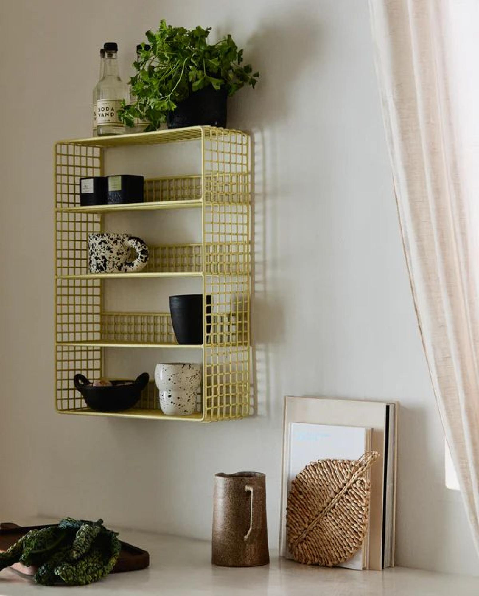 Product photograph of Nordal Kikori Yellow Metal Wire Wall Shelf from Choice Furniture Superstore.