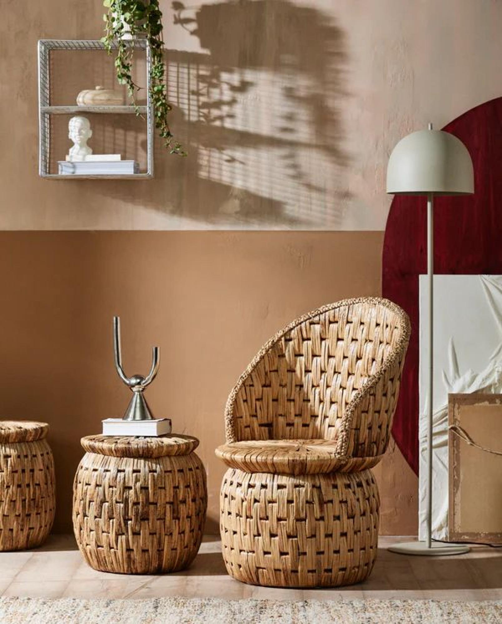 Product photograph of Nordal Baccio Natural Rattan Round Stool from Choice Furniture Superstore.