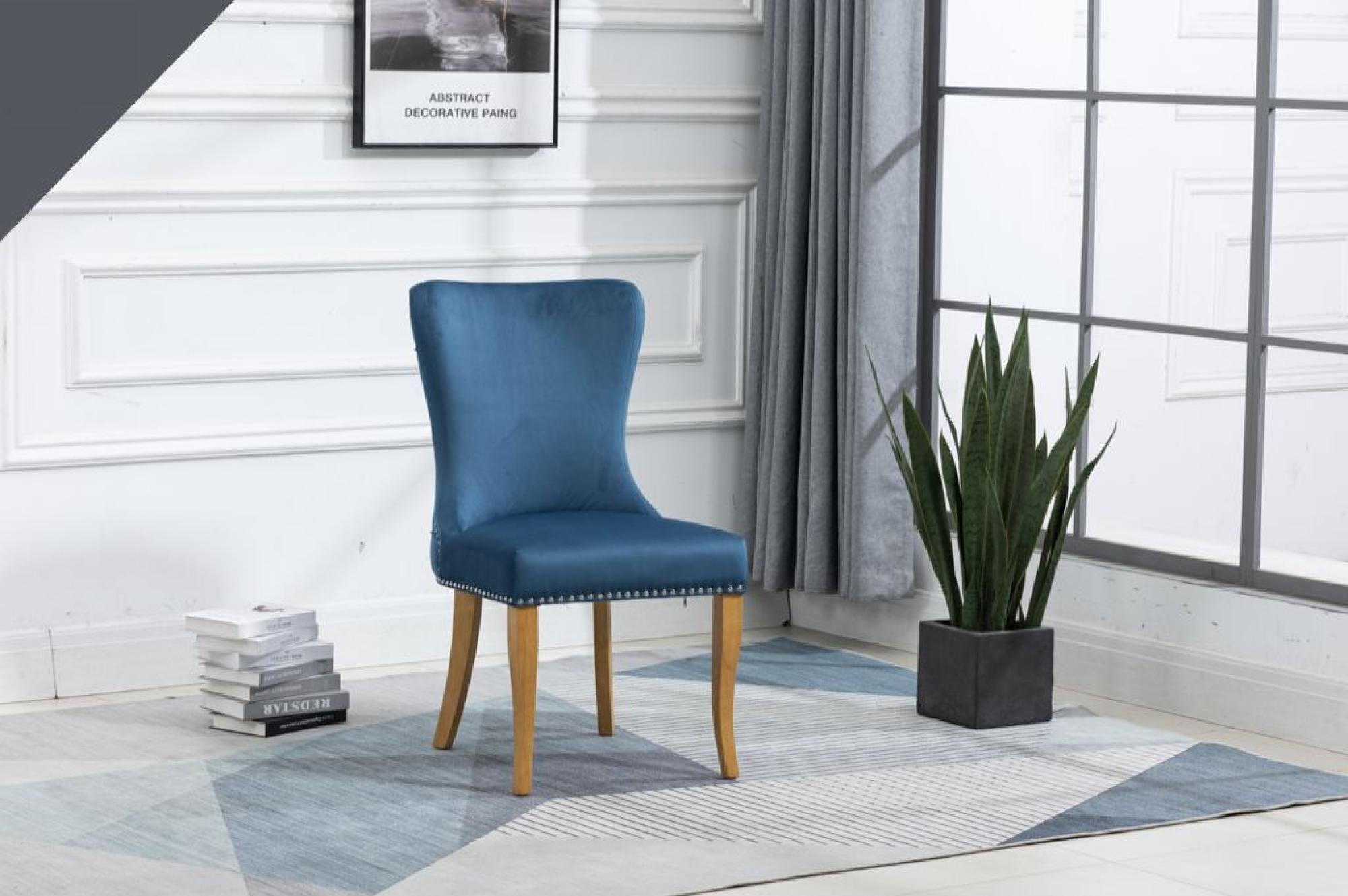 Product photograph of Set Of 2 Ashley Blue Fabric Dining Chair With Oak Legs from Choice Furniture Superstore.