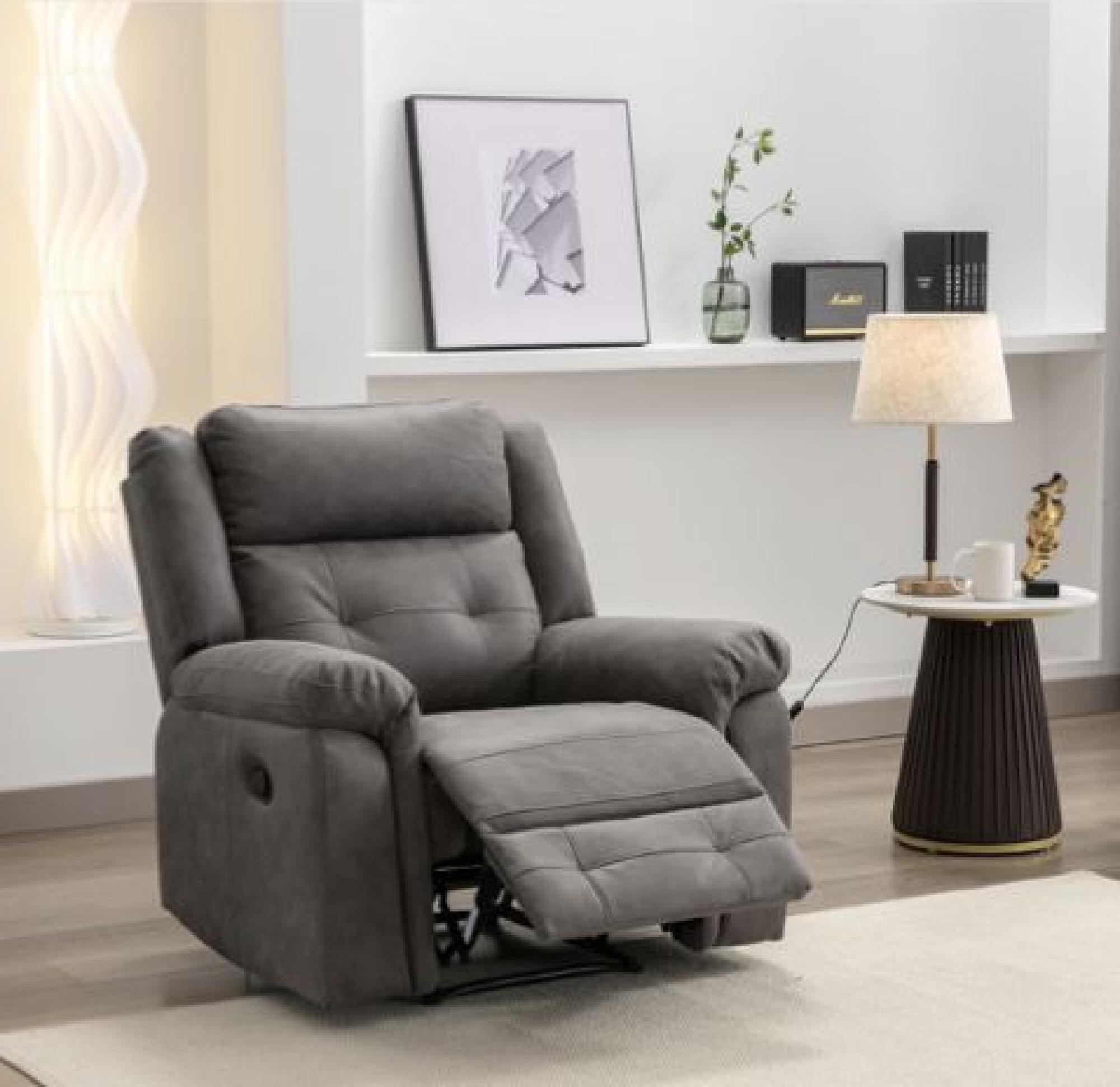 Product photograph of Berkeley Dark Grey Leather Look Fabric Recliner Armchair from Choice Furniture Superstore.