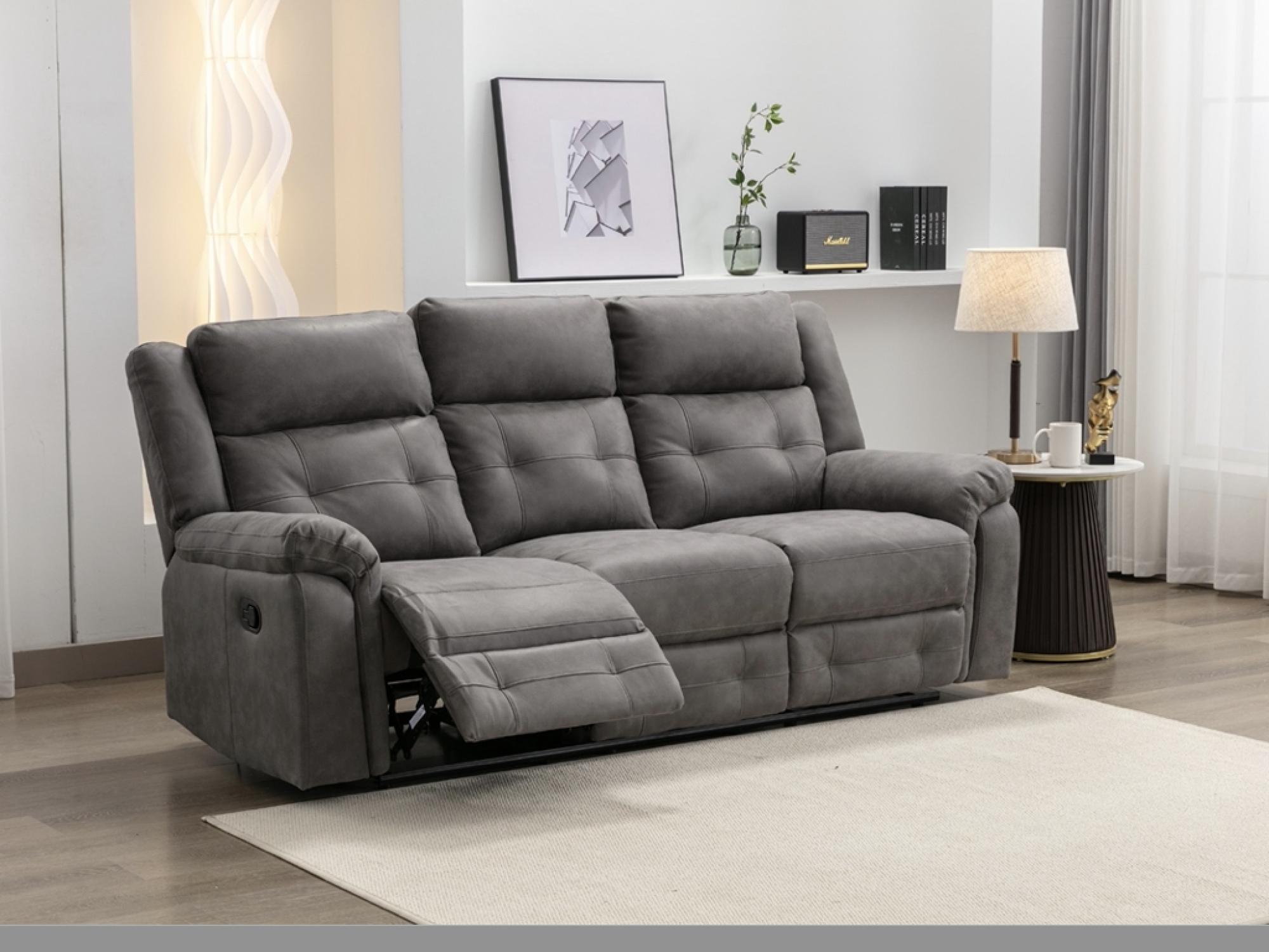 Product photograph of Berkeley Dark Grey Leather Look Fabric 3 Seater Recliner Sofa from Choice Furniture Superstore.