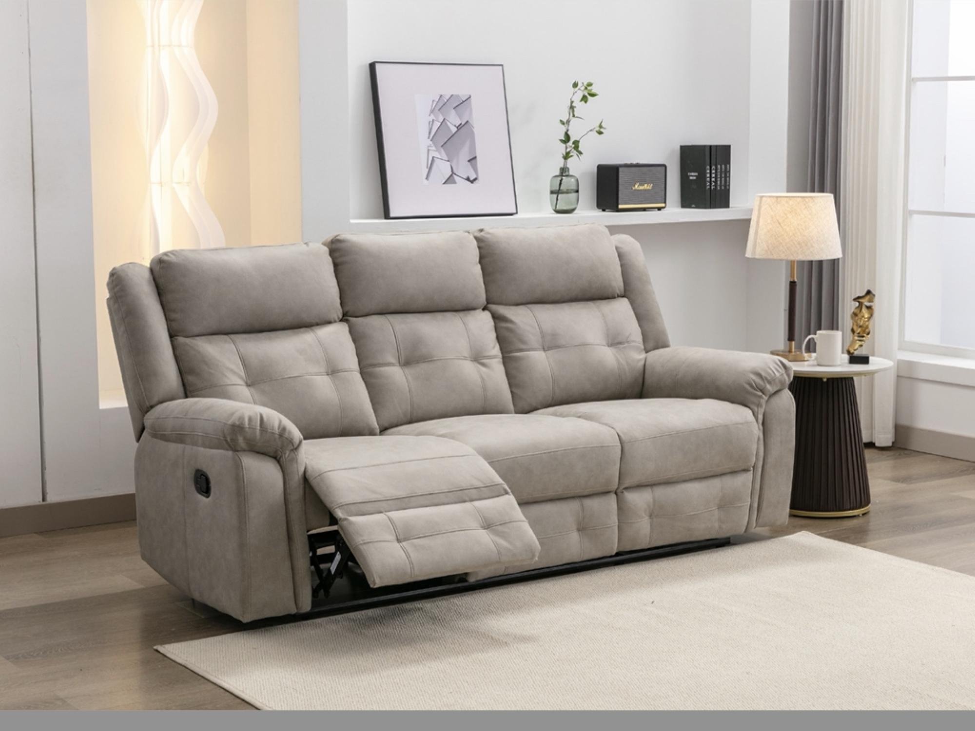 Product photograph of Berkeley Light Grey Leather Look Fabric 3 Seater Recliner Sofa from Choice Furniture Superstore.