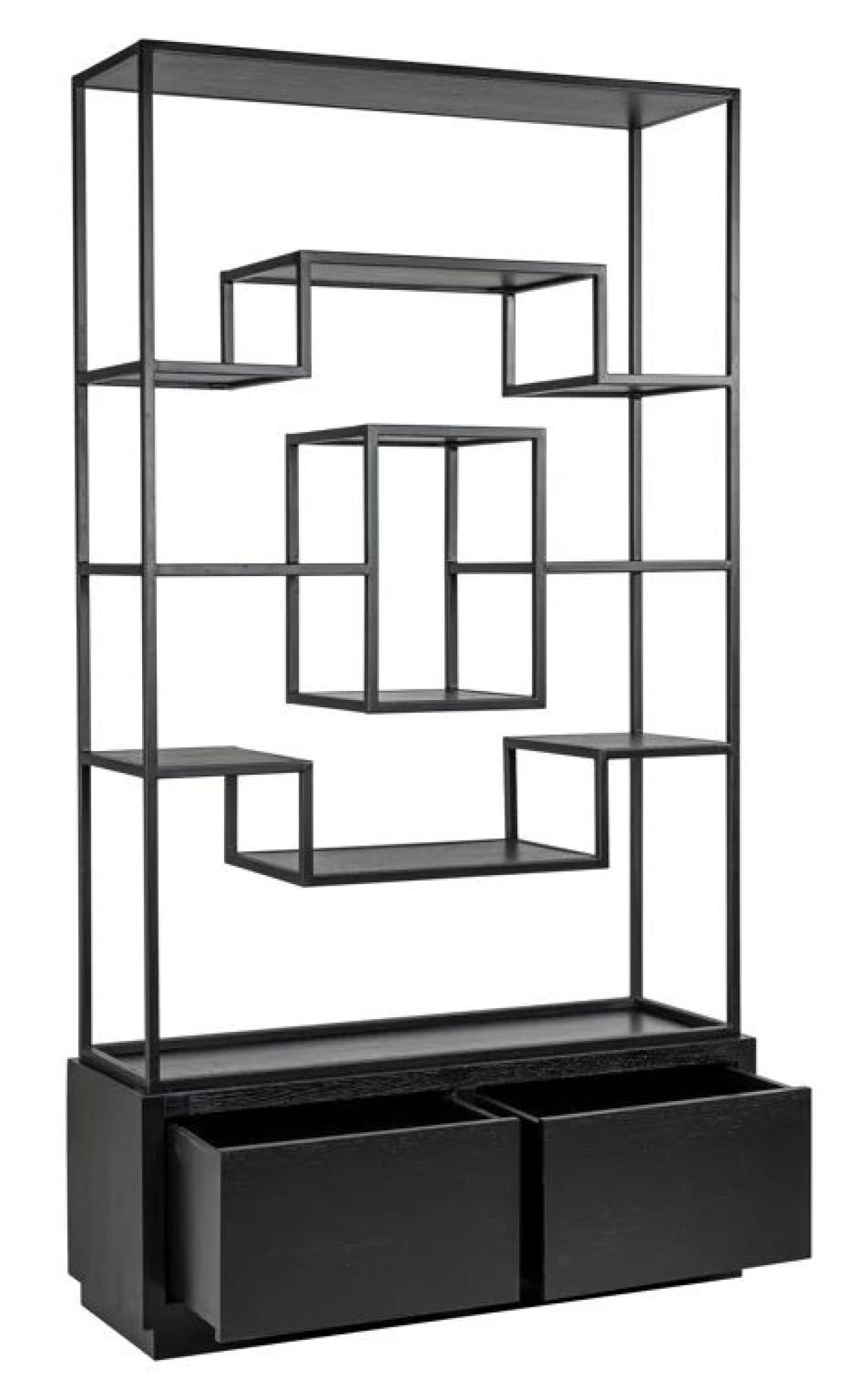 Product photograph of Bonvoy Black Oak Shelving Unit With Storage from Choice Furniture Superstore.