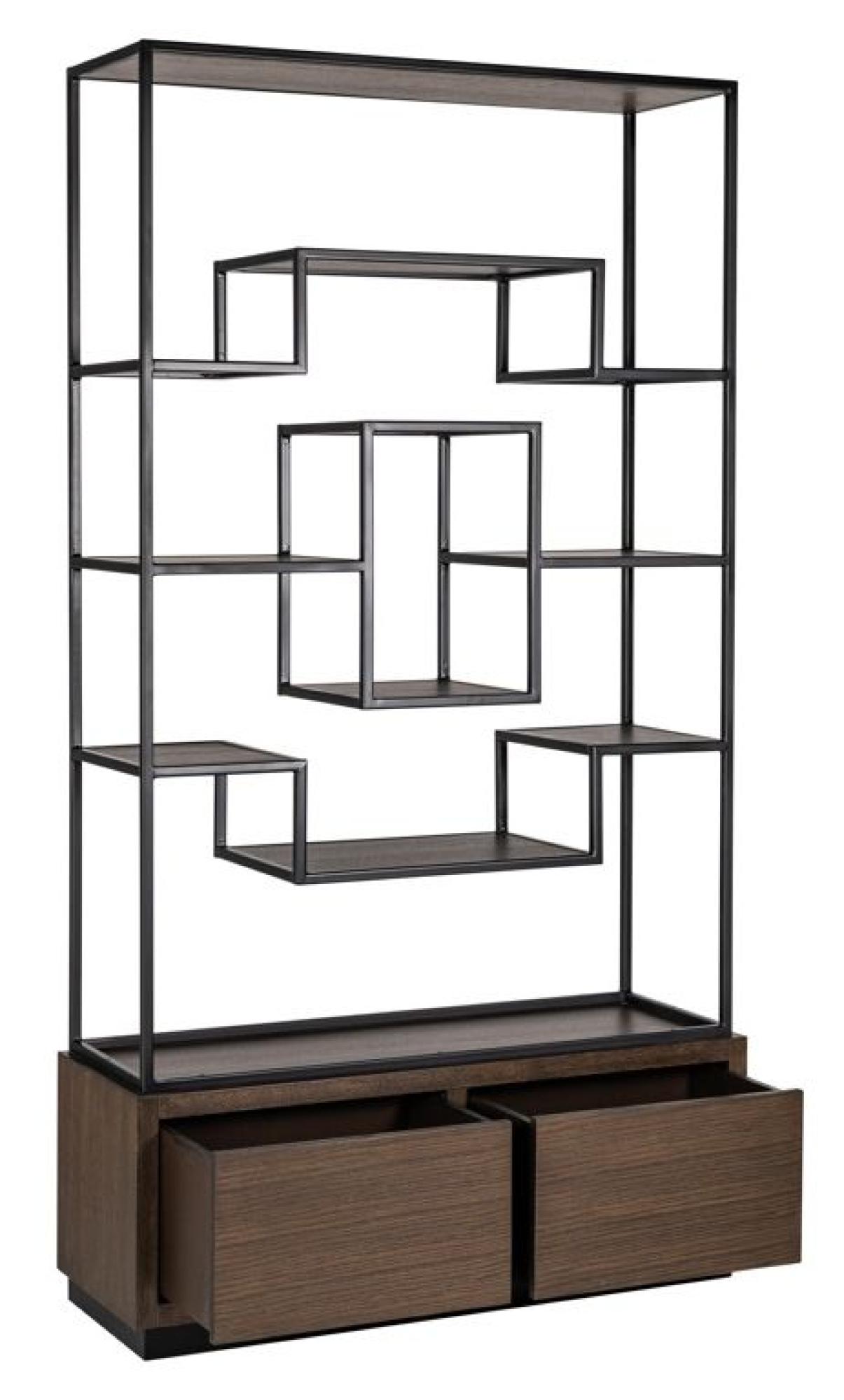 Product photograph of Bonvoy Brown Oak Shelving Unit With Storage from Choice Furniture Superstore.