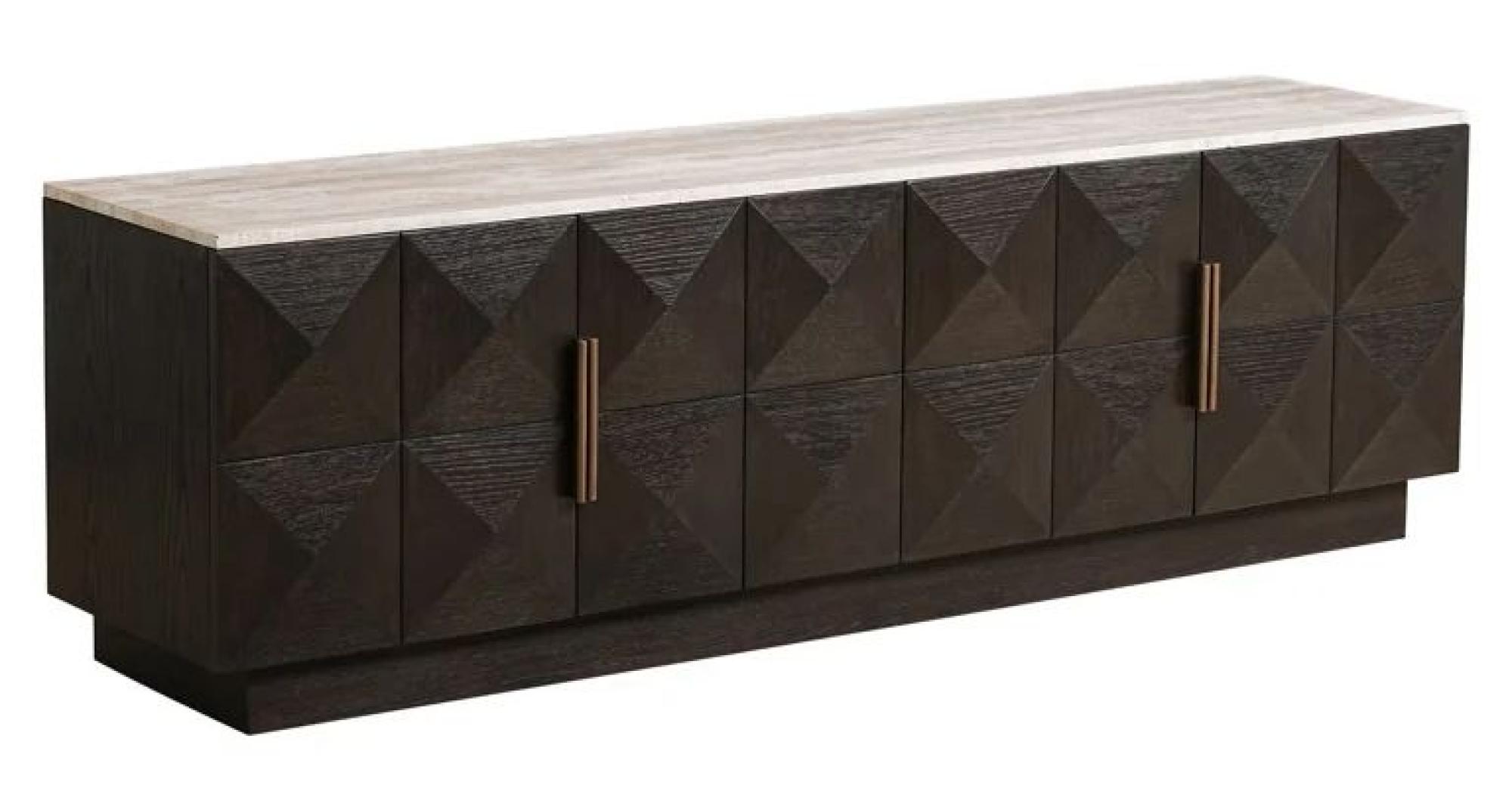 Product photograph of Claremont Dark Wood Extra Large Geometric Tv Unit With Travertine Top from Choice Furniture Superstore.