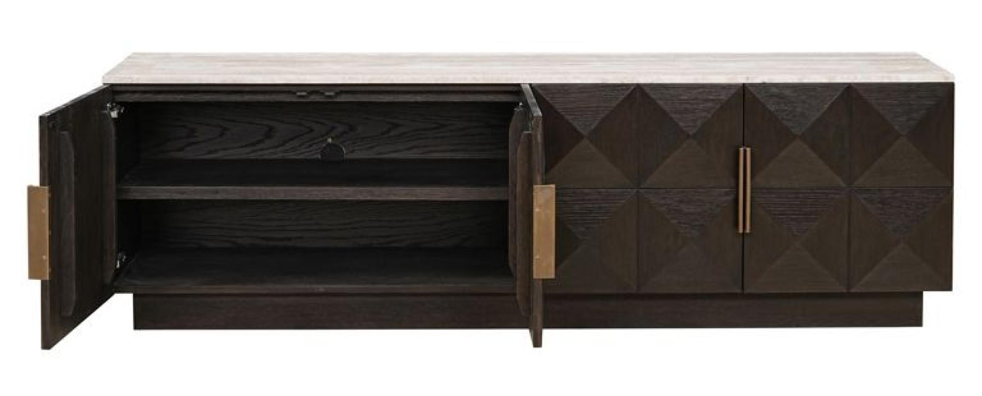 Product photograph of Claremont Dark Wood Extra Large Geometric Tv Unit With Travertine Top from Choice Furniture Superstore.