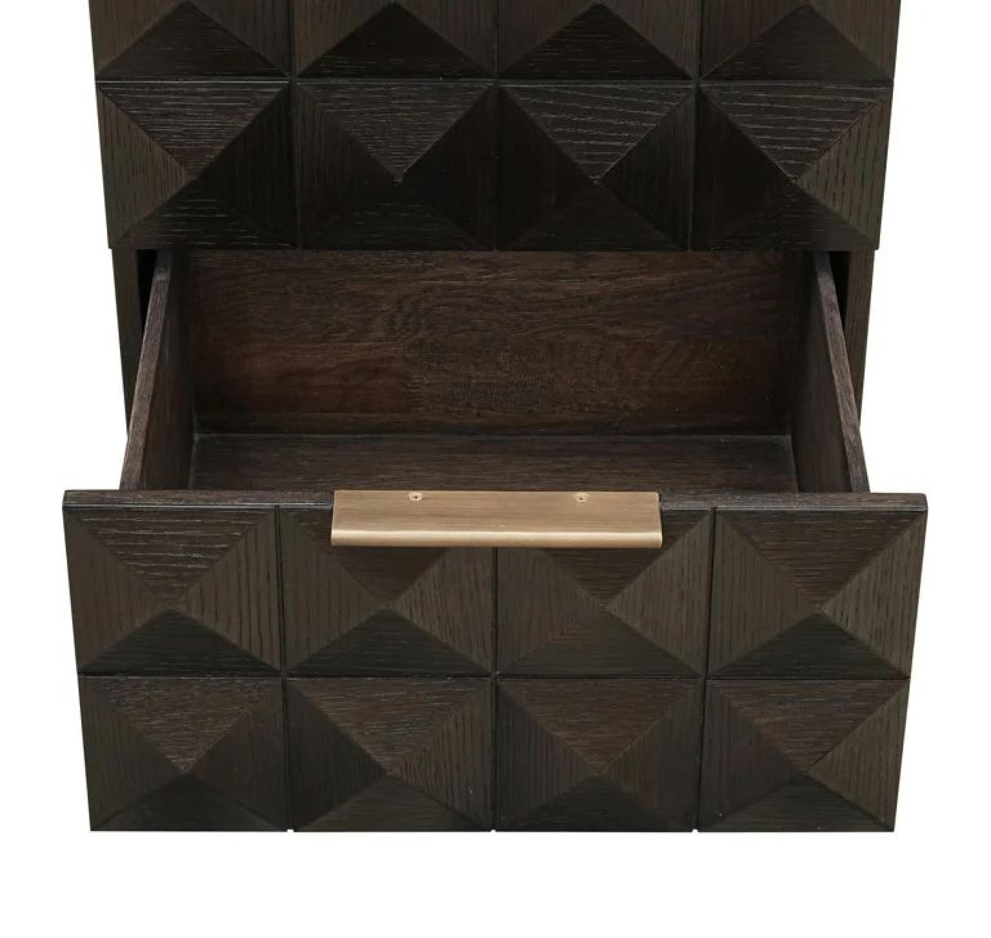 Product photograph of Claremont Dark Wood 2 Drawer Geometric Bedside Cabinet With Travertine Top from Choice Furniture Superstore.