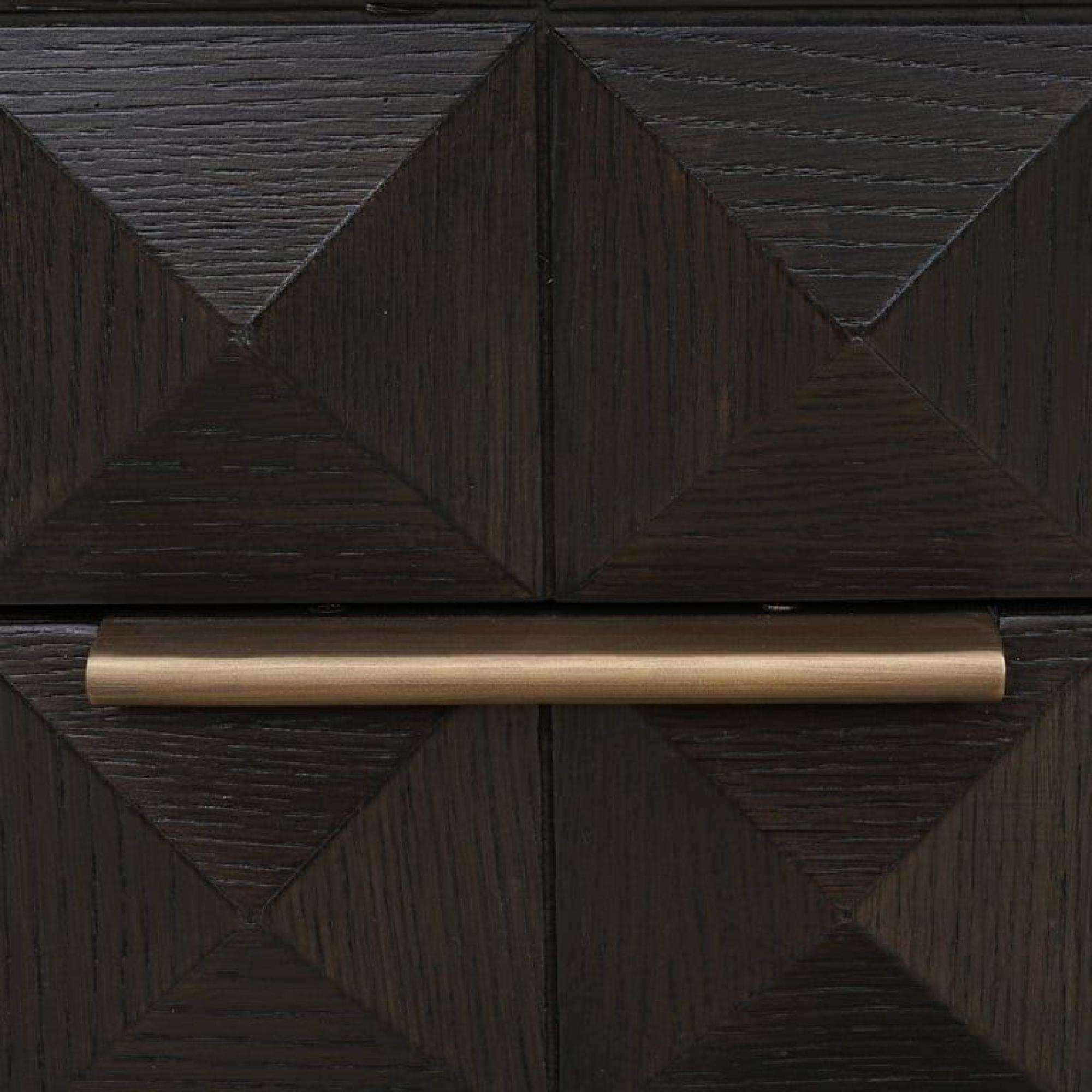 Product photograph of Claremont Dark Wood 2 Drawer Geometric Bedside Cabinet With Travertine Top from Choice Furniture Superstore.