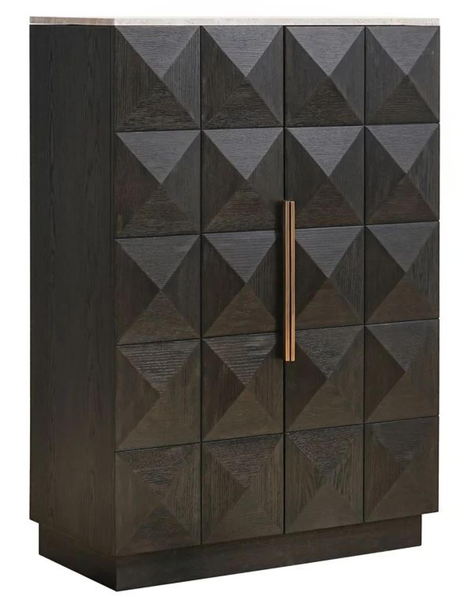 Product photograph of Claremont Dark Wood 2 Door Geometric Cabinet With Travertine Top from Choice Furniture Superstore.