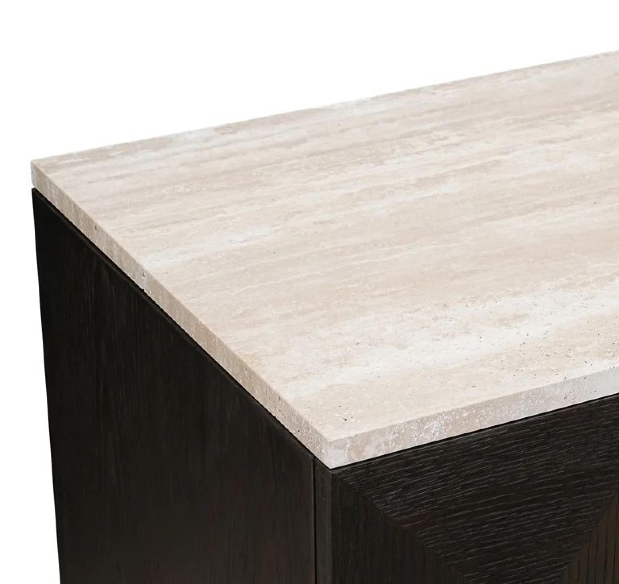 Product photograph of Claremont Dark Wood 2 Door Geometric Cabinet With Travertine Top from Choice Furniture Superstore.